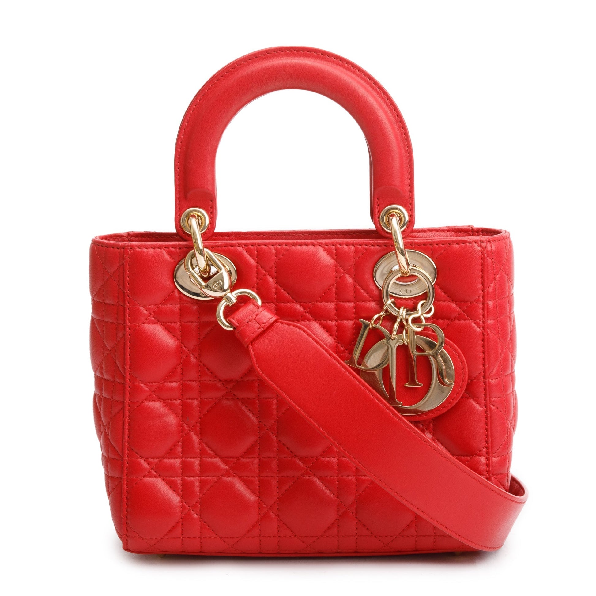 Dior Christian Cannage Lambskin Lady My Abc Bag Leather Red Travel Bag
