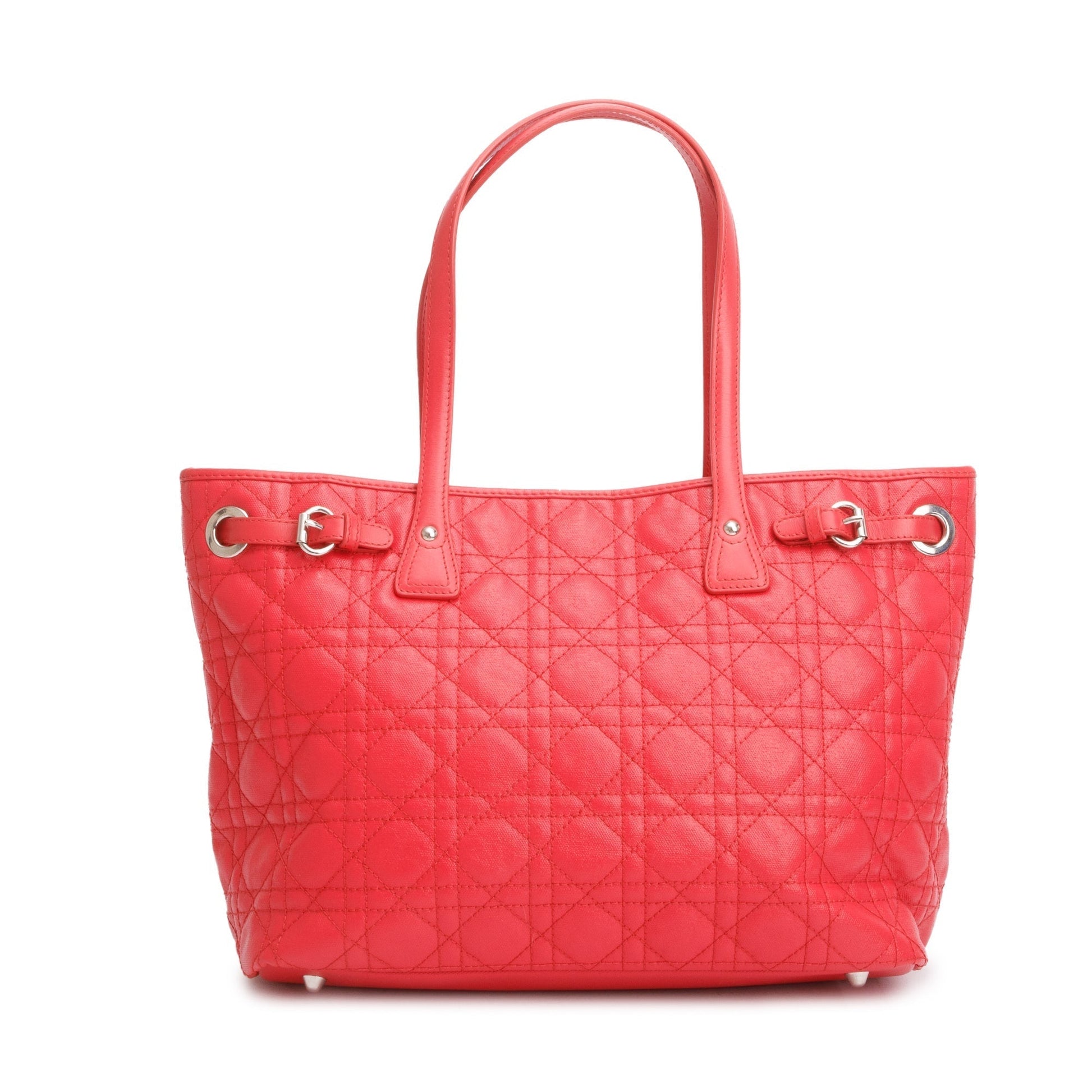 Dior Christian Cannage Panarea Shopping Tote Handbag Red Tote Bag