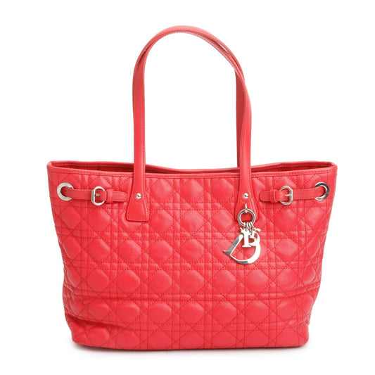 Dior Christian Cannage Panarea Shopping Tote Handbag Red Tote Bag