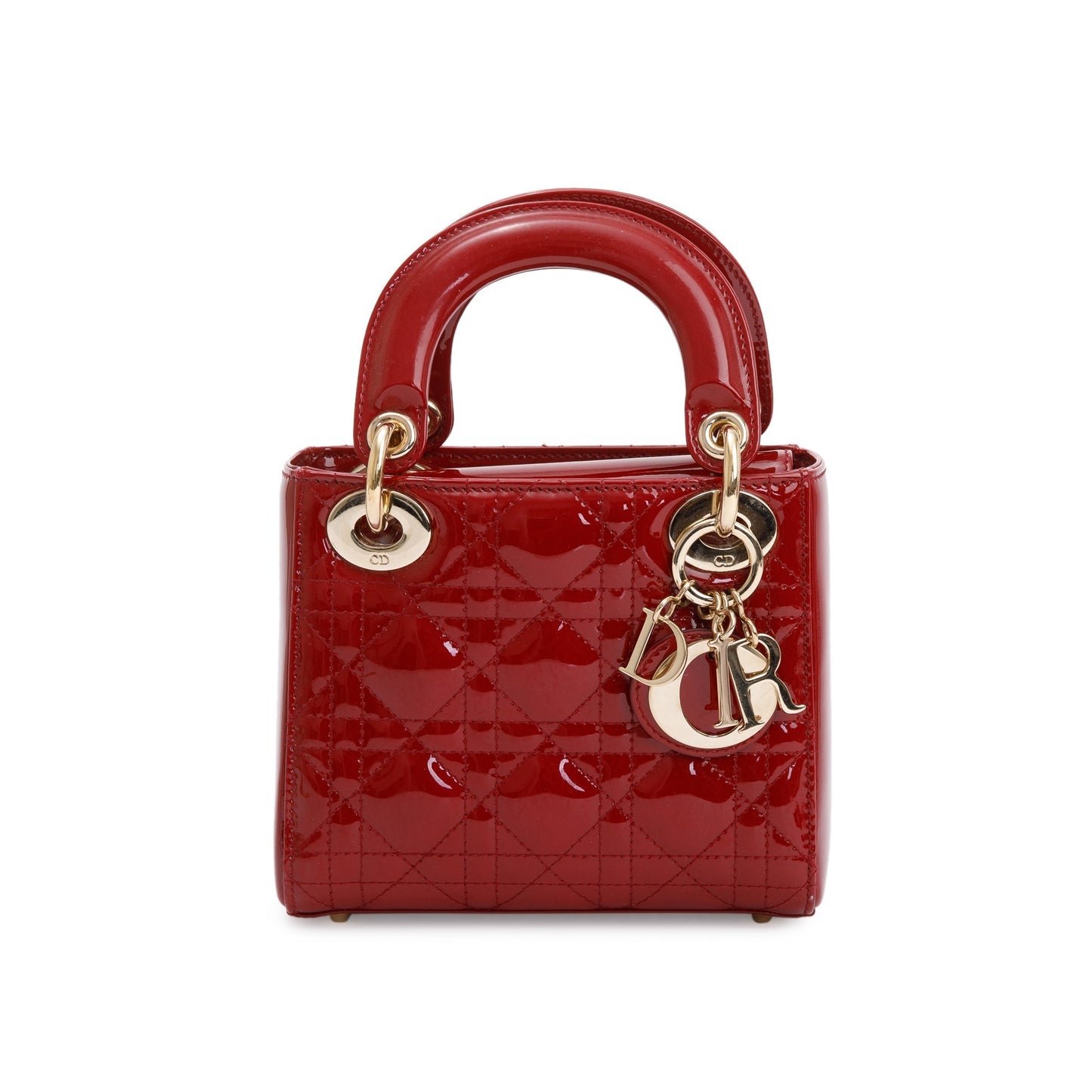 Dior Christian Cannage Patent Lady Bag Leather Red Travel Bag
