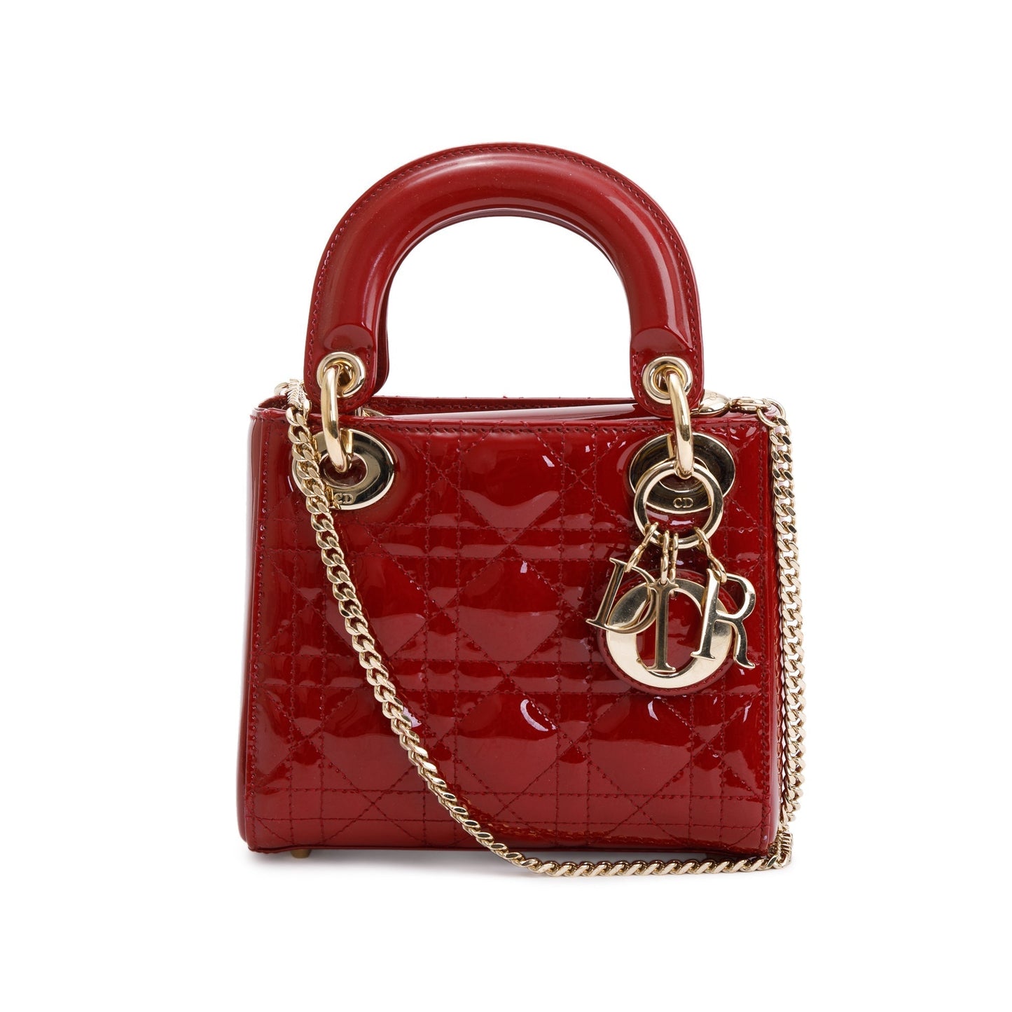 Dior Christian Cannage Patent Lady Bag Leather Red Travel Bag