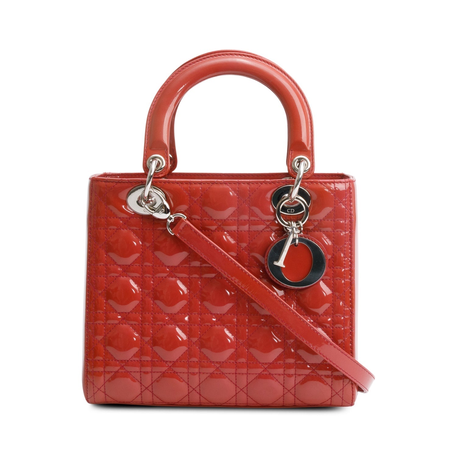Dior Christian Cannage Patent Lady Bag Leather Red Travel Bag Dior Bag