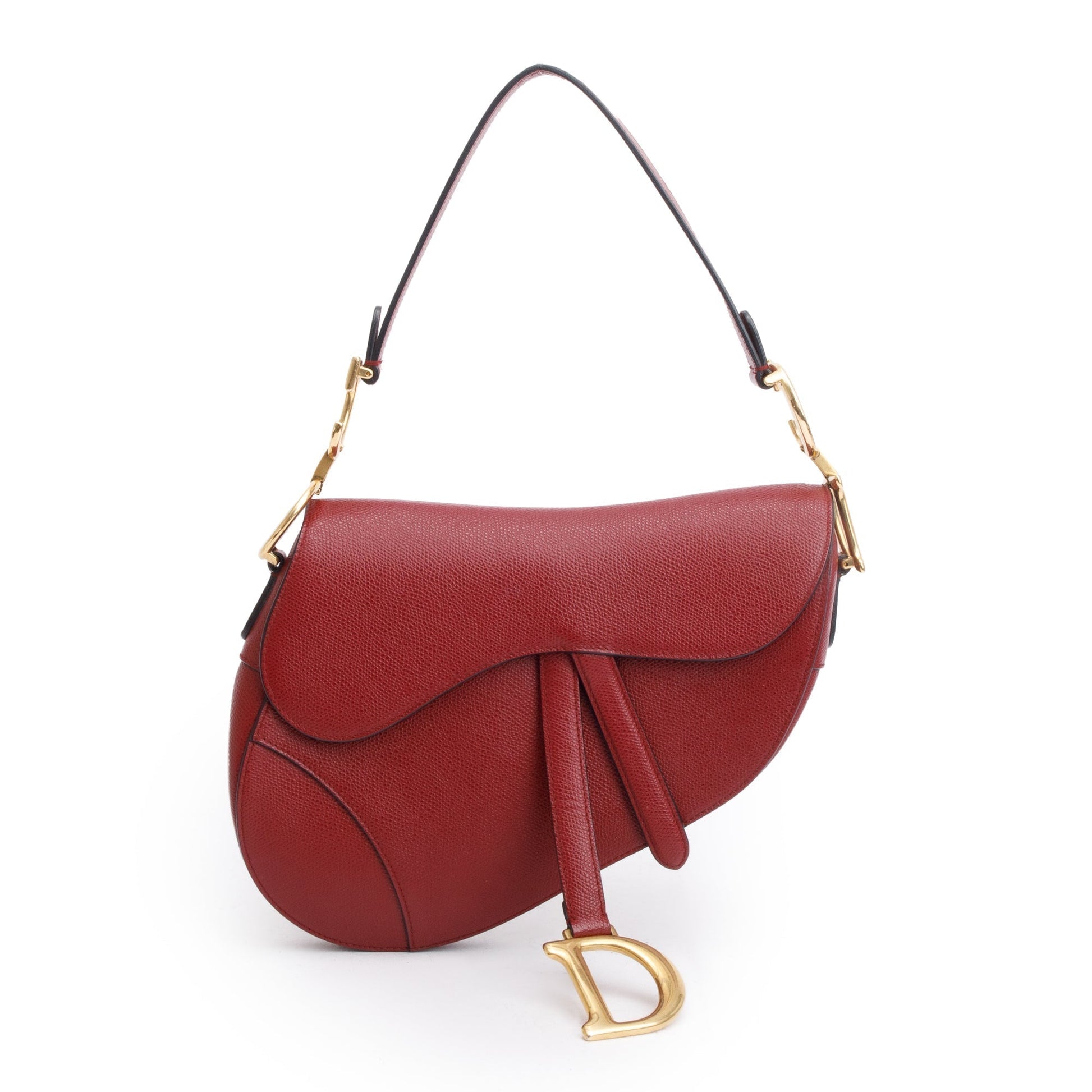 Dior Christian Grained Calfskin Saddle Bag Leather Red Travel Bag