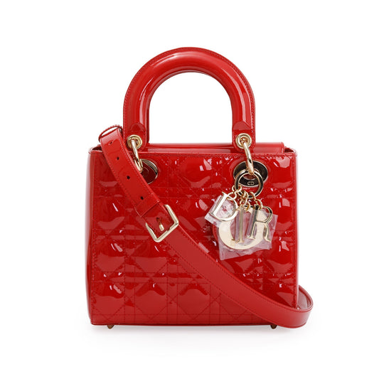 Dior Christian Patent Cannage Lady Bag Leather Red Travel Bag