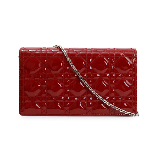 Dior Christian Patent Lady Pouch Handbag Leather Red Travel Bag