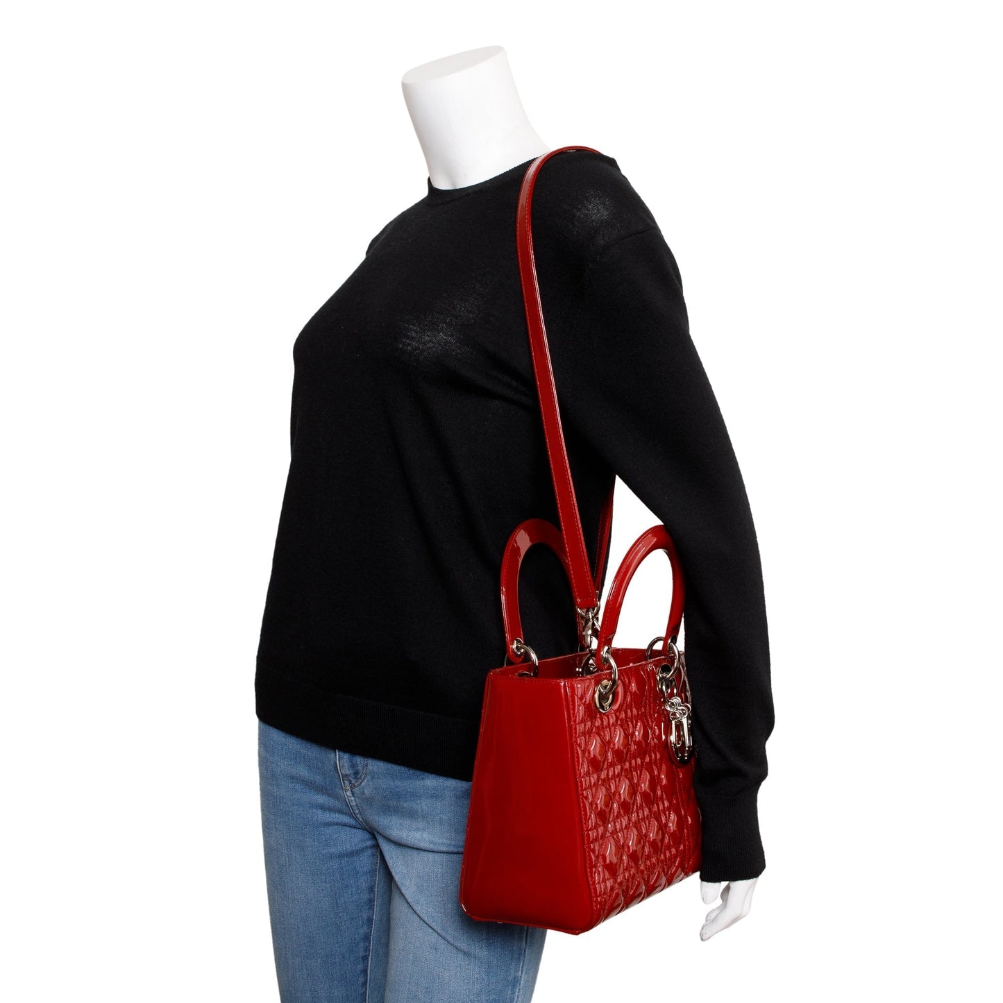 Dior Christian Patent Lady Bag Leather Red Travel Bag