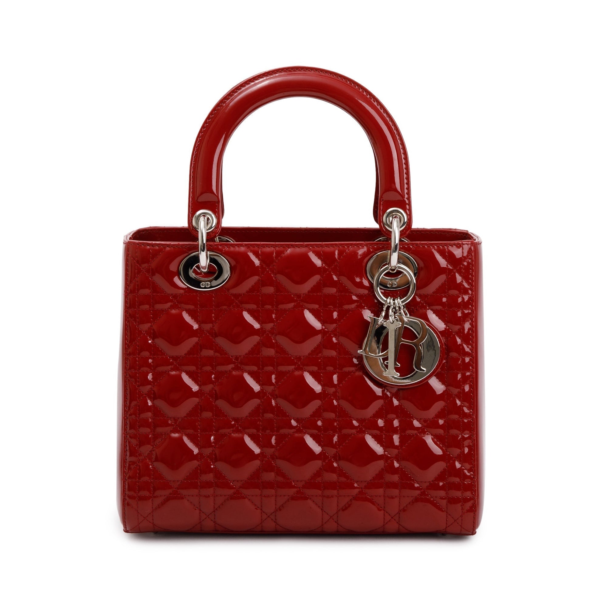 Dior Christian Patent Lady Bag Leather Red Travel Bag