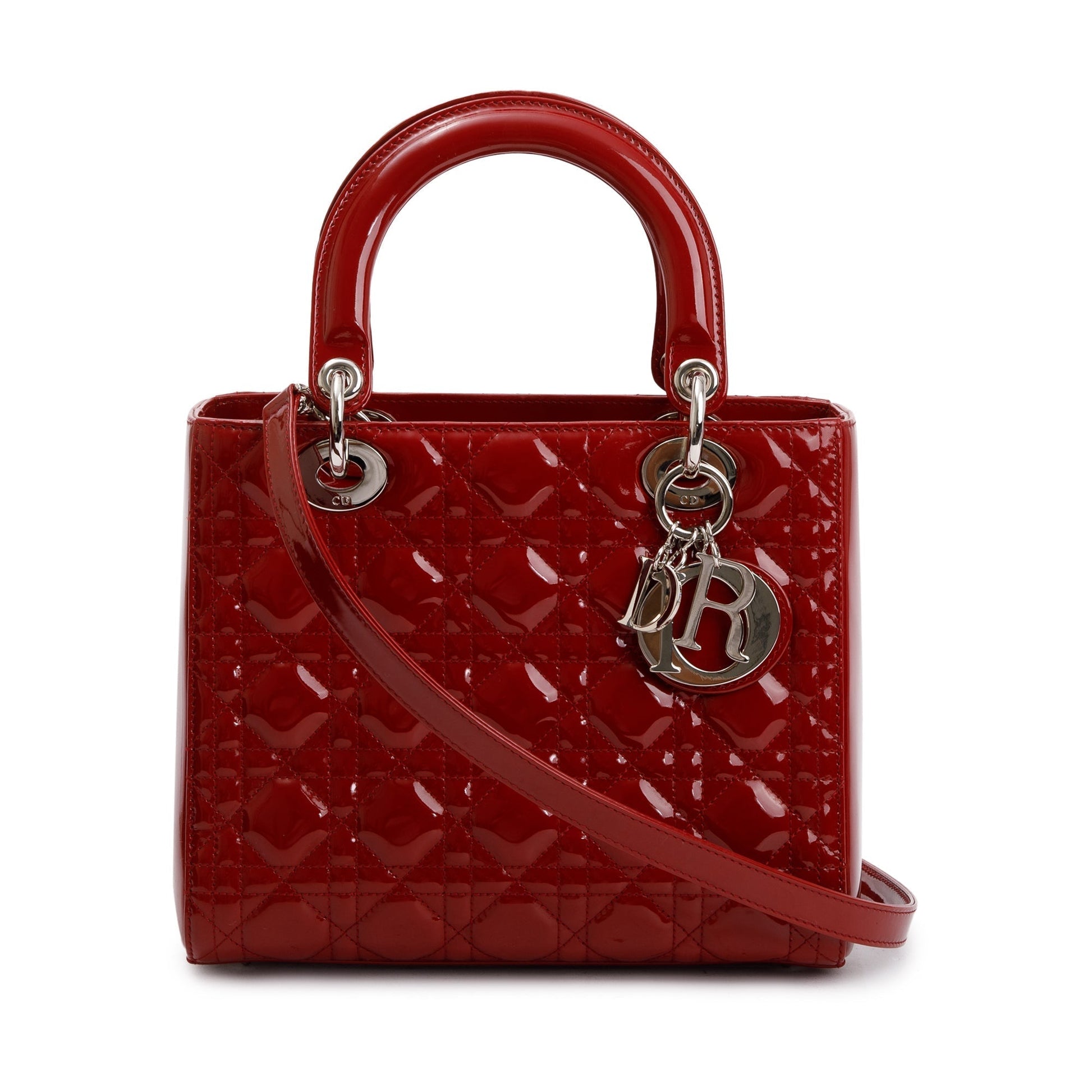 Dior Christian Patent Lady Bag Leather Red Travel Bag