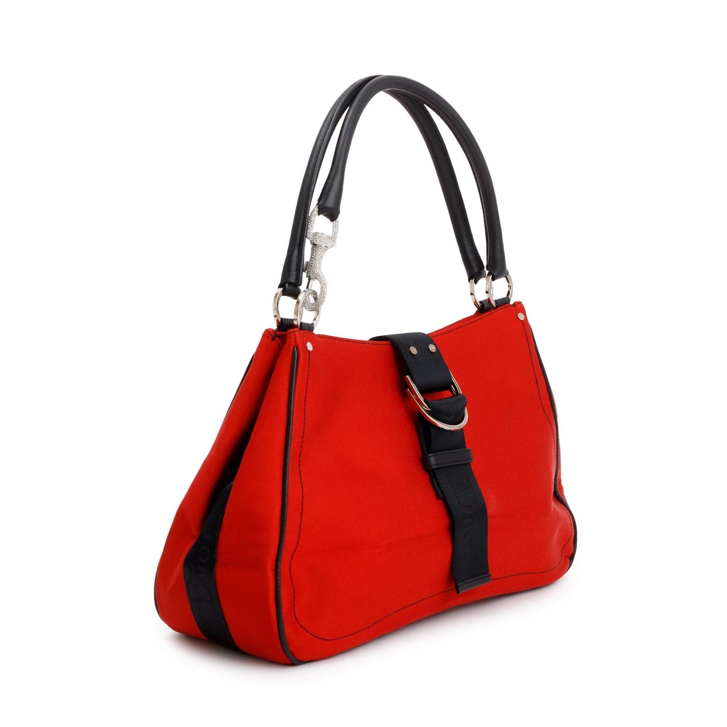 Dior Christian Crystal Embellished Hardcore Shoulder Bag Satin Red