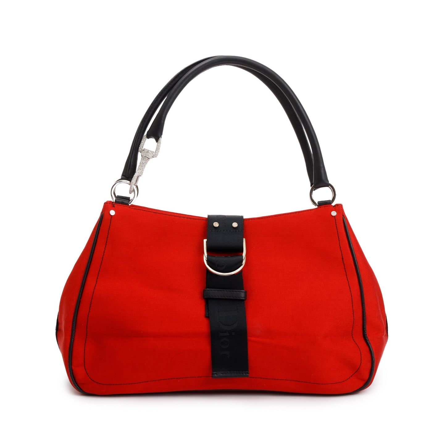 Dior Christian Crystal Embellished Hardcore Shoulder Bag Satin Red