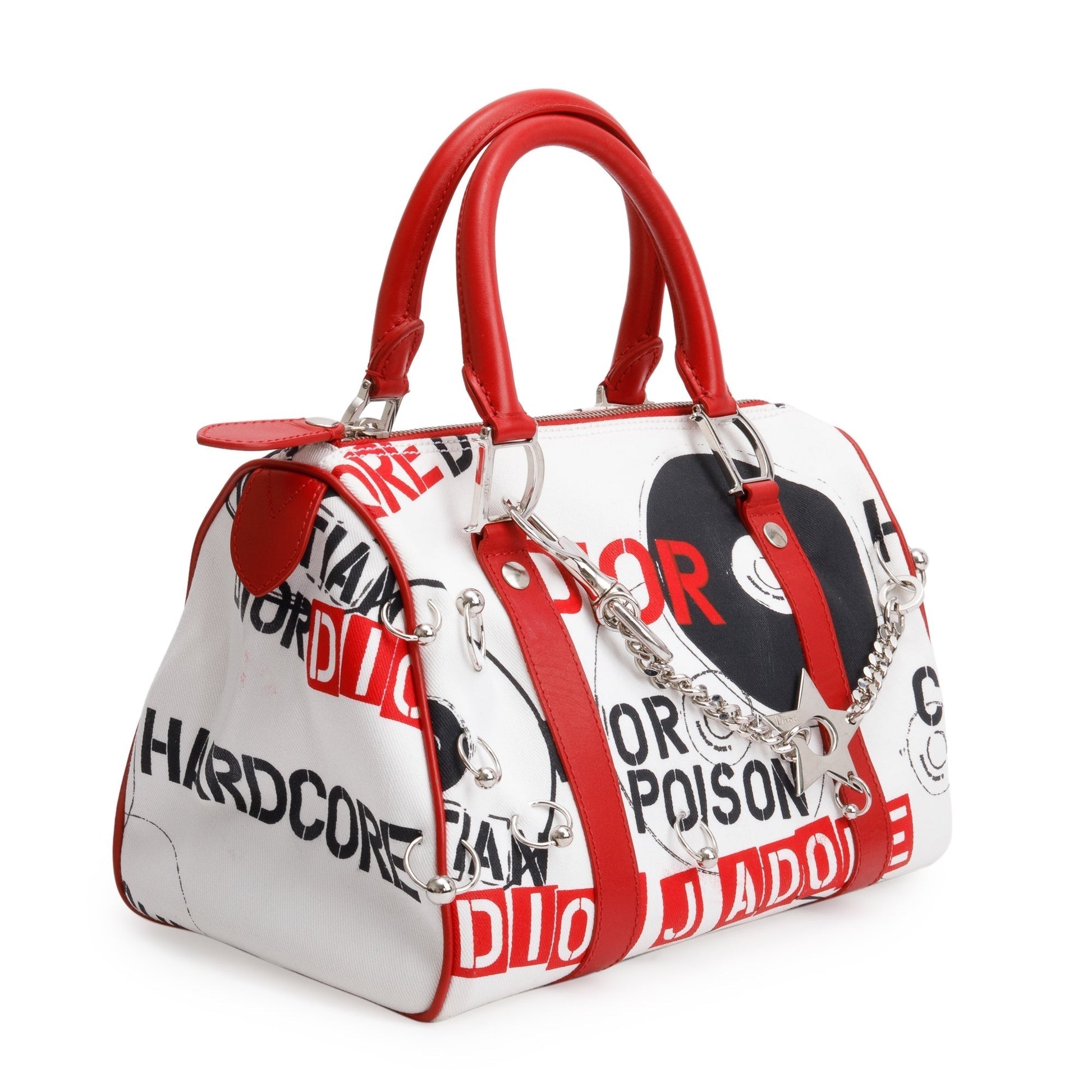 Dior Christian Printed Hardcore Boston Pierced Bag Canvas White Travel Bag