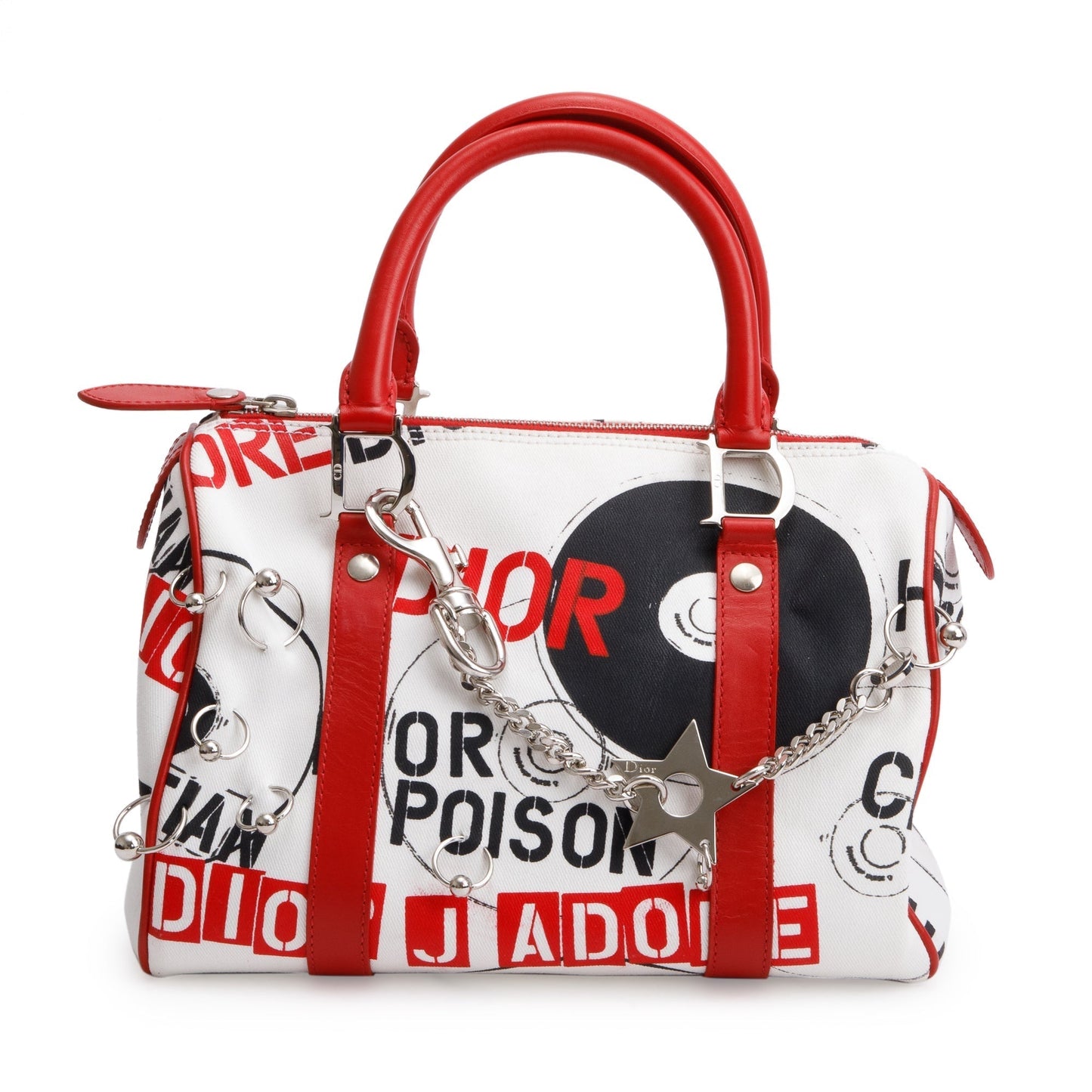 Dior Christian Printed Hardcore Boston Pierced Bag Canvas White Travel Bag