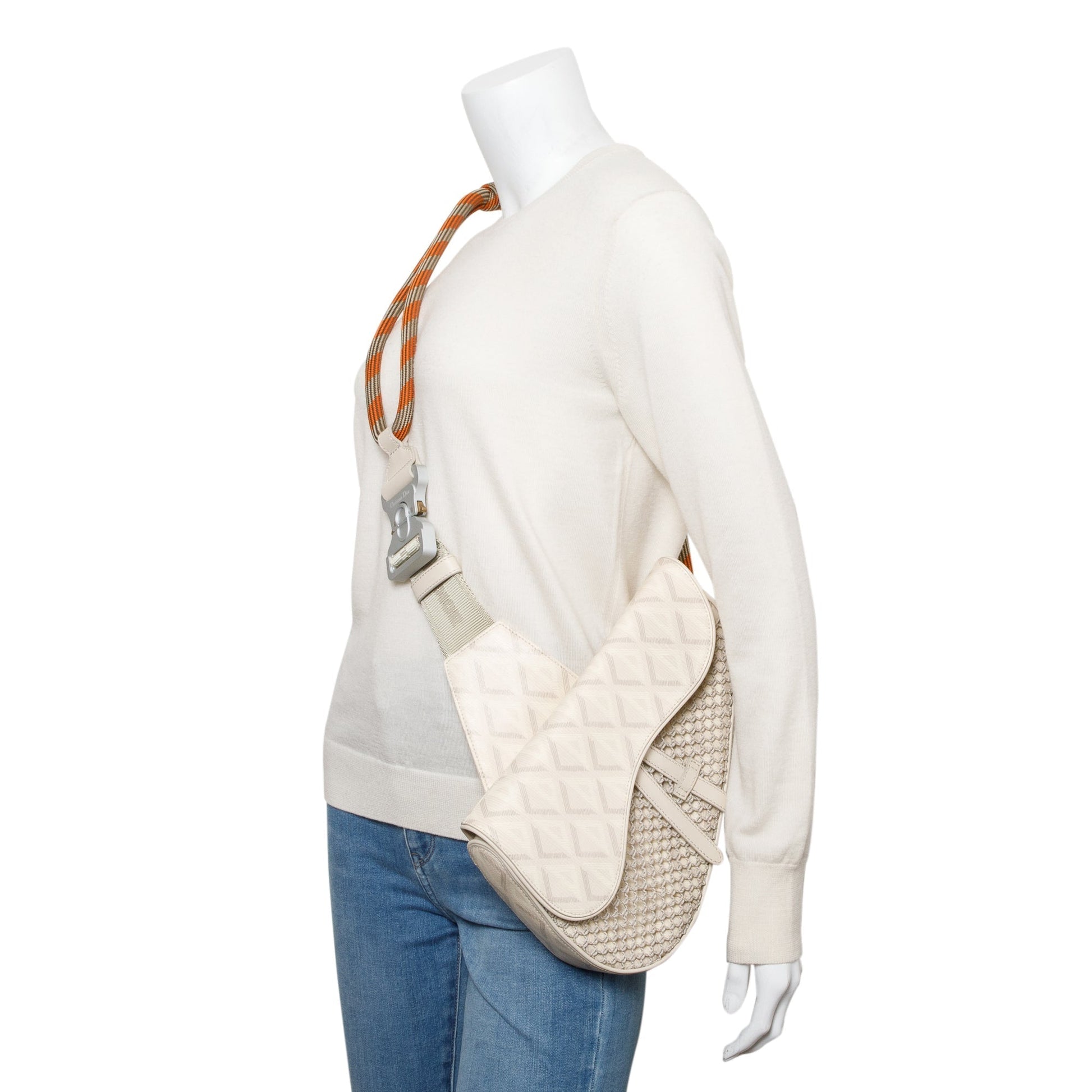Dior Christian Cd Diamond Coated Nautic Saddle Crossbody Canvas White Crossbody Bag