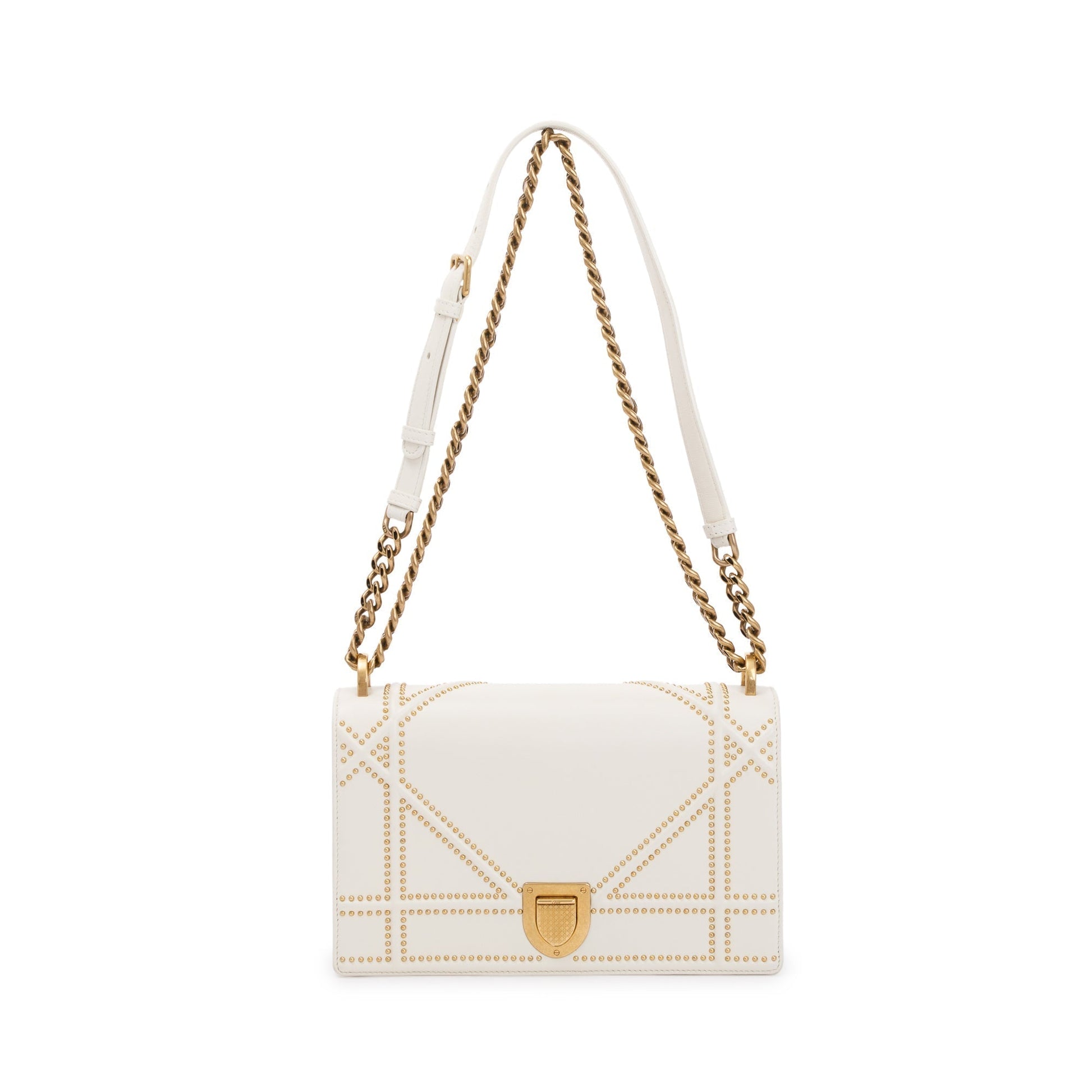 Dior Christian Calfskin Studded ama Flap Bag Leather White Travel Bag