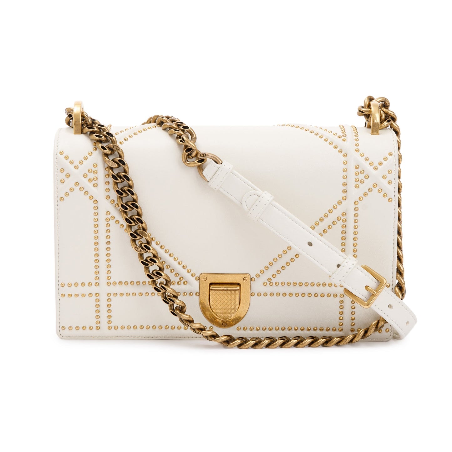 Dior Christian Calfskin Studded ama Flap Bag Leather White Travel Bag