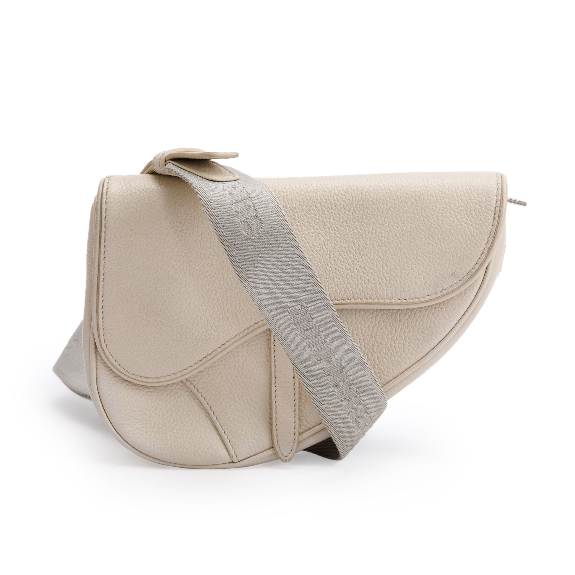Dior Christian Calfskin Saddle Crossbody Bag Leather White