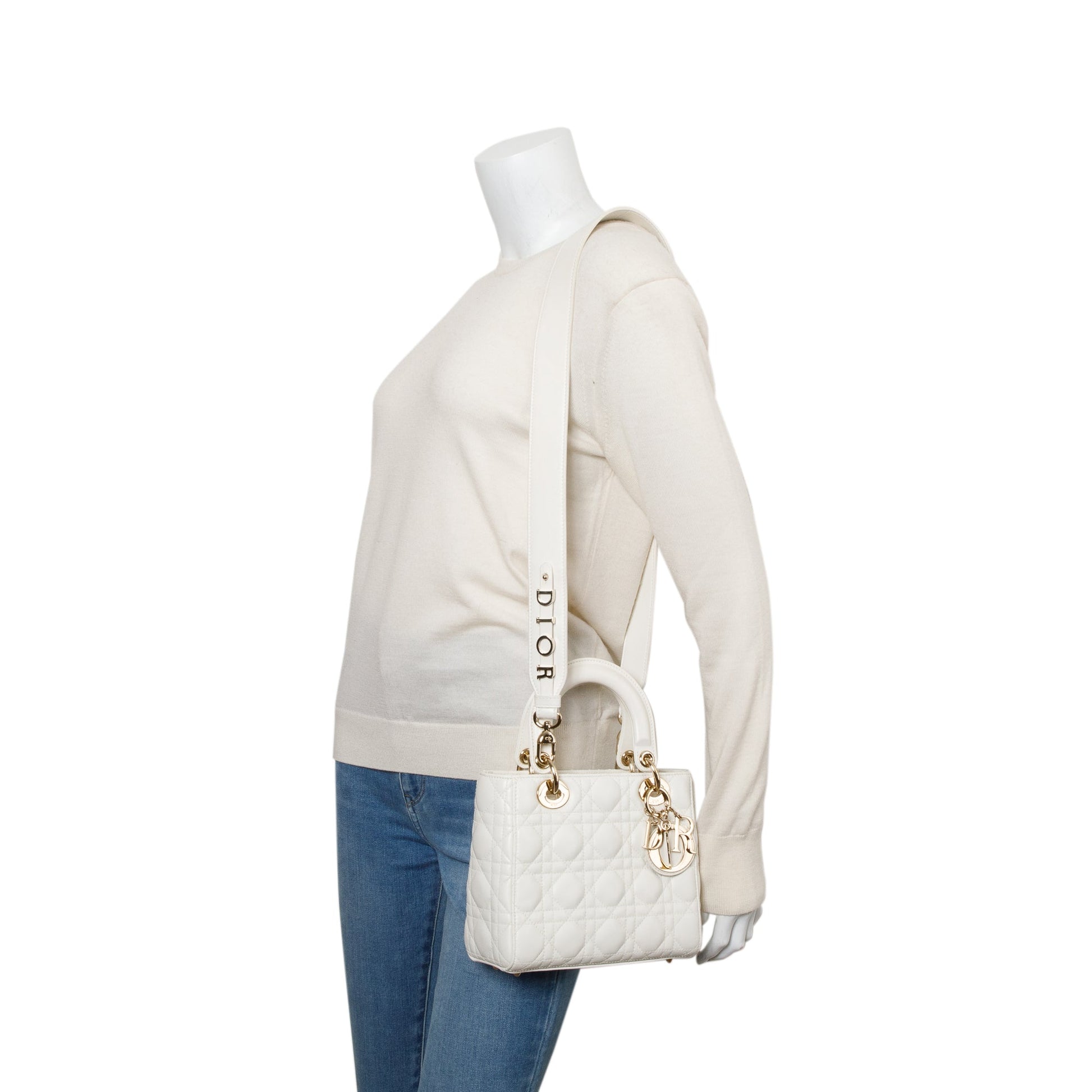 Dior Christian Cannage Lady Bag Leather White Travel Bag