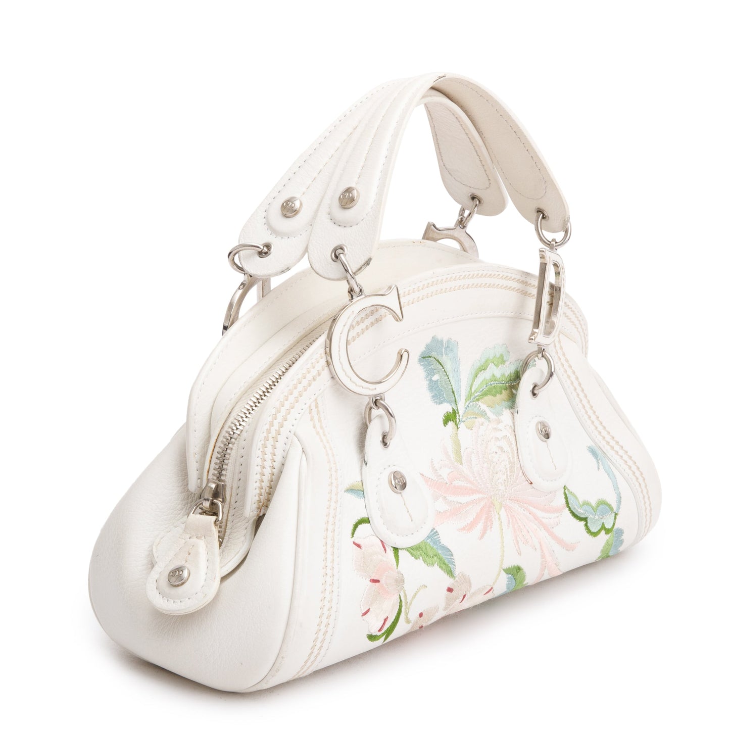 Dior Christian Embroidered Calfskin Small Detective Bag Leather White Travel Bag