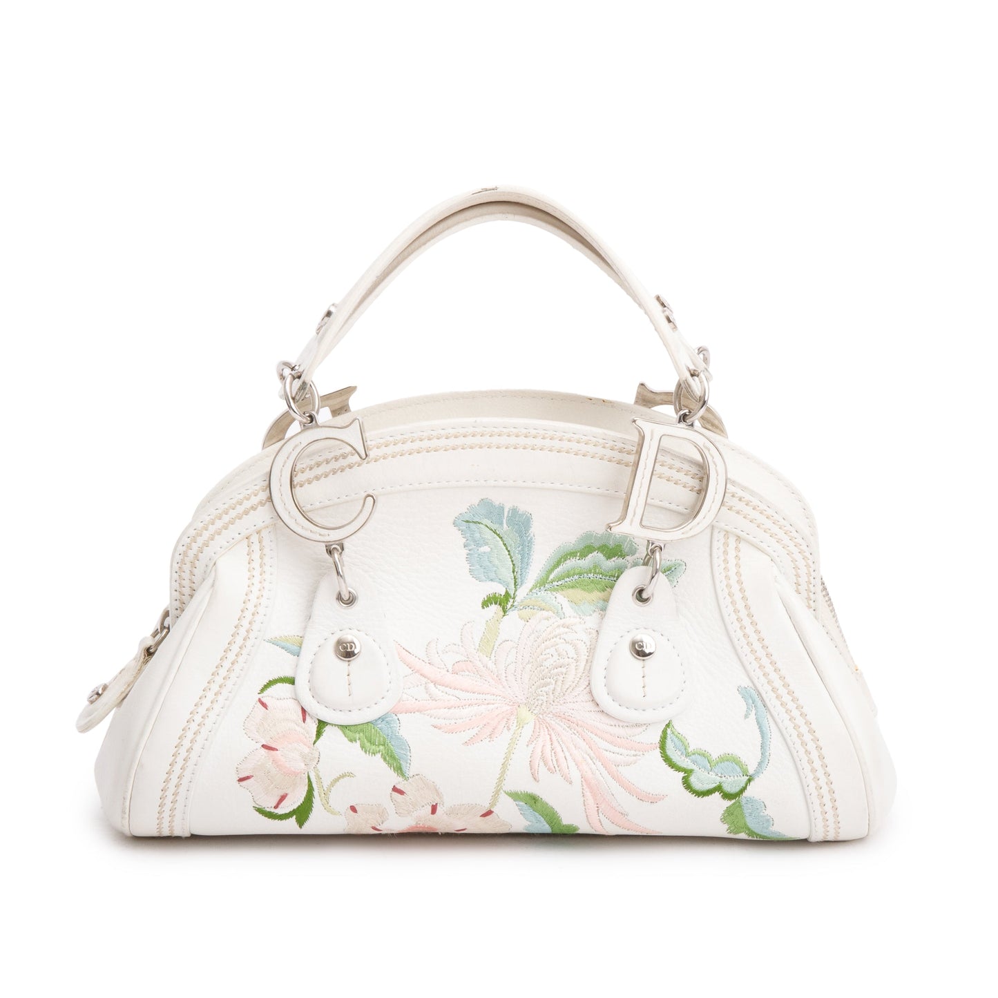 Dior Christian Embroidered Calfskin Small Detective Bag Leather White Travel Bag