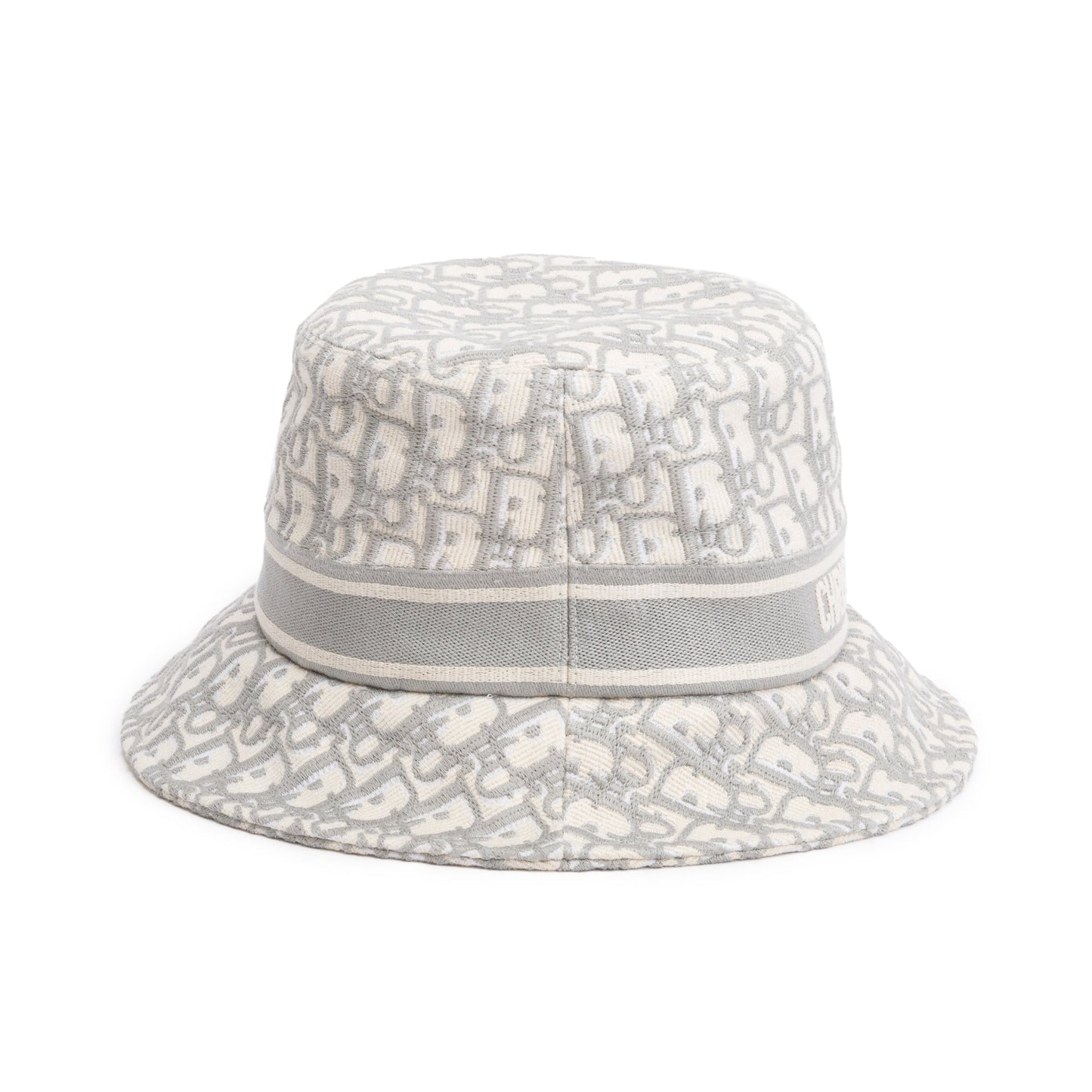 Dior Christian Gray Embroidery Oblique Brim Hat Handbag White Small Bucket Bag