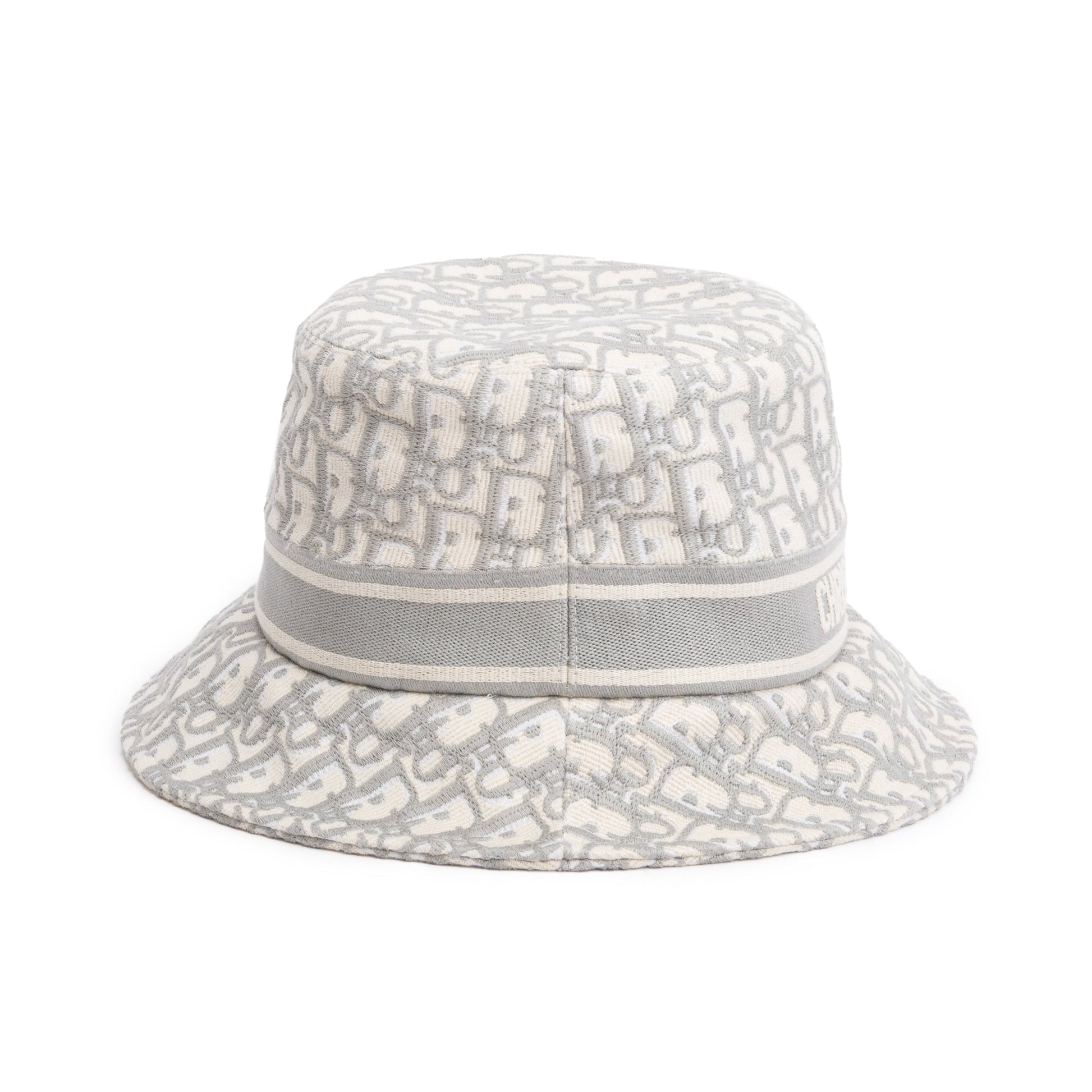Dior Christian Gray Embroidery Oblique Brim Hat Handbag White Small Bucket Bag
