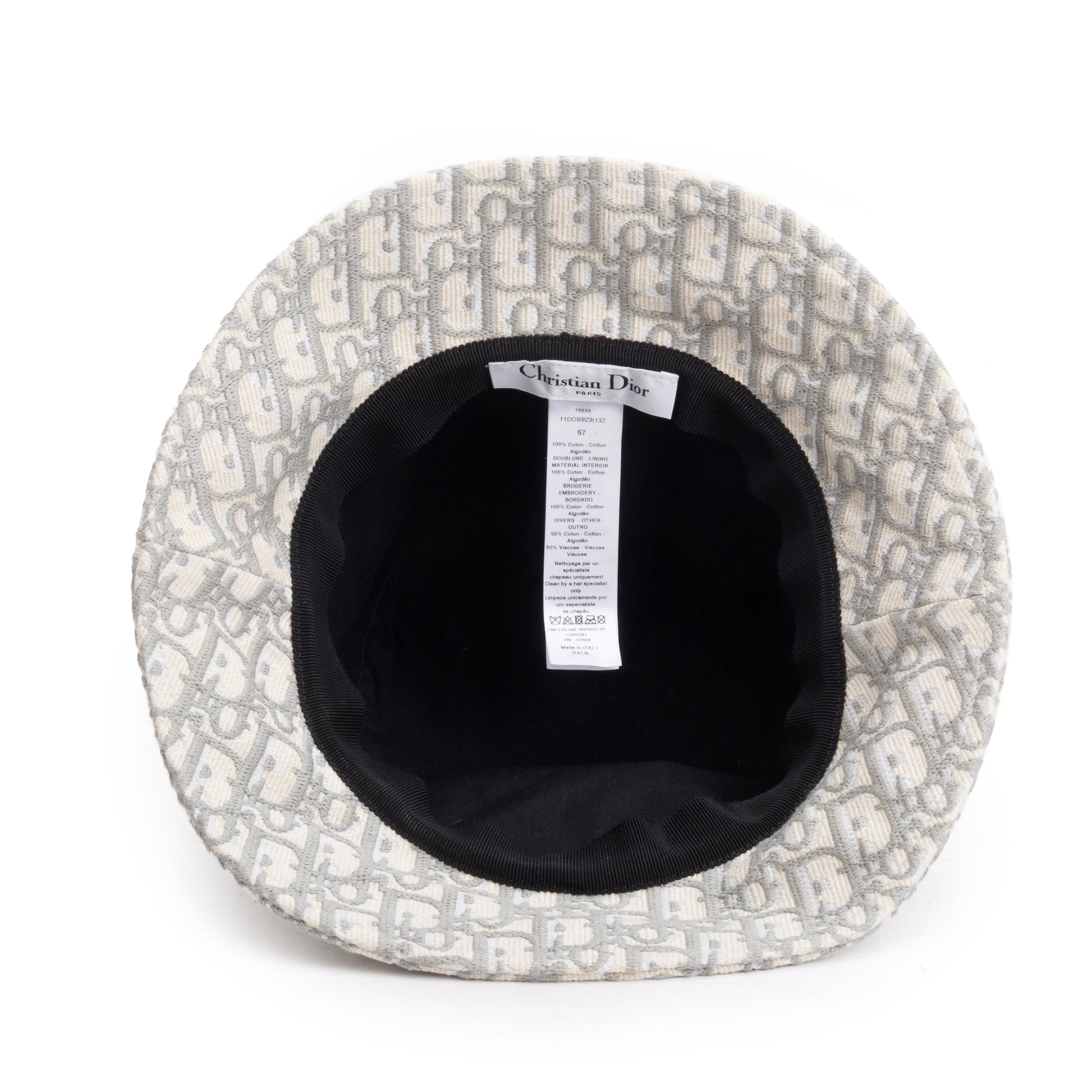Dior Christian Gray Embroidery Oblique Brim Hat Handbag White Small Bucket Bag