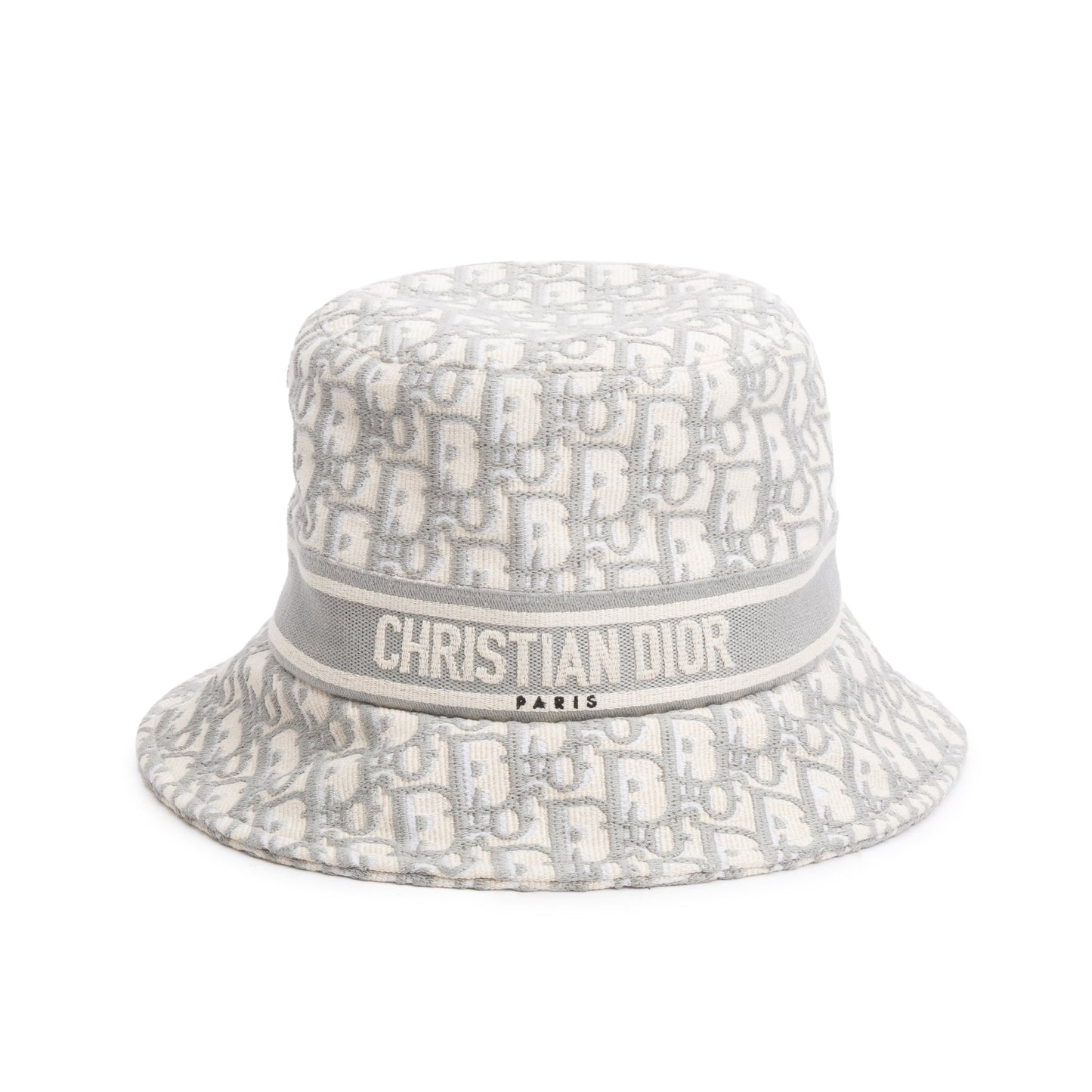 Dior Christian Gray Embroidery Oblique Brim Hat Handbag White Small Bucket Bag