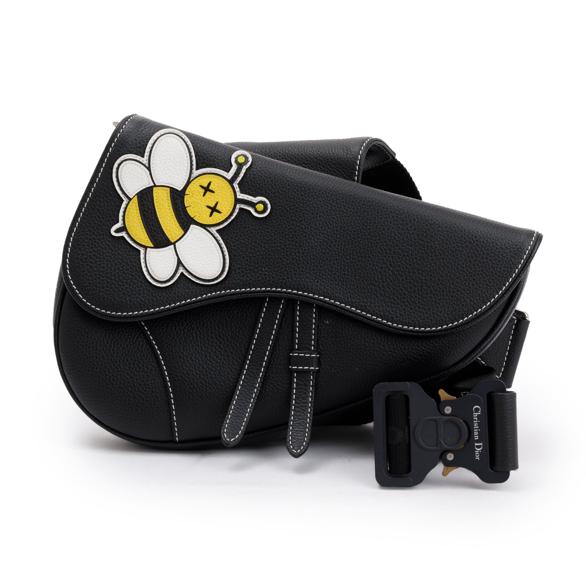 Dior Christian X Kaws Calfskin Bee Saddle Bag Leather Travel Bag