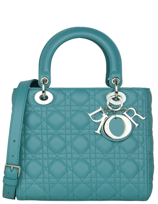 Dior Handbag Christian Cannage Lady Bag Leather Quilted Blue Crossbody Bag