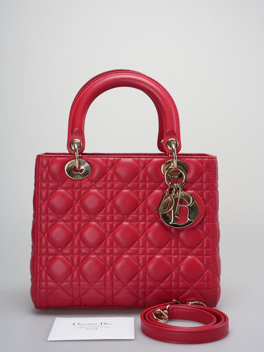 Dior Handbag Christian Lady Bag in Cannage with Hardware Leather Lambskin Red