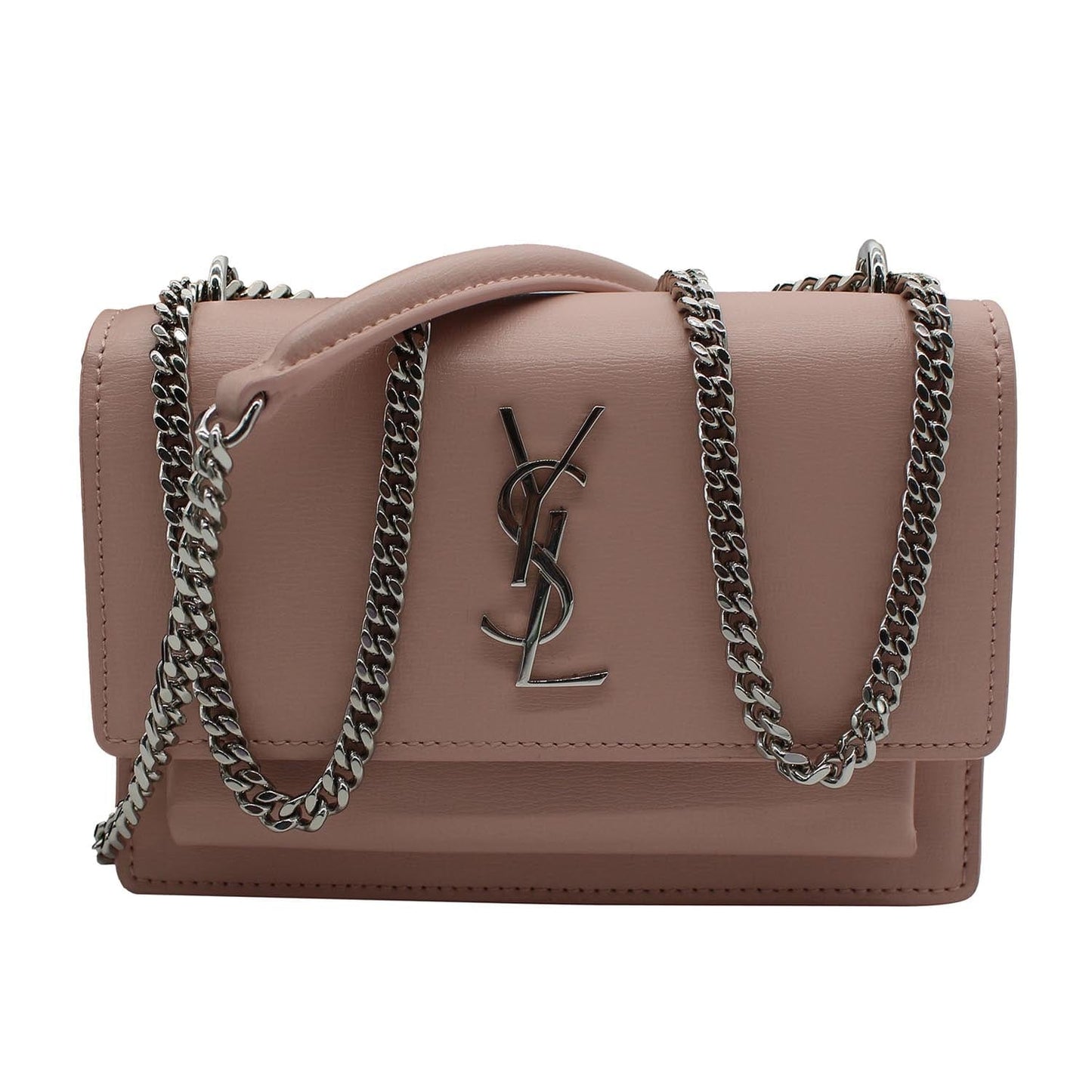 YSL Saint Laurent Yves Sunset Shoulder Bag Leather Monogram Pink