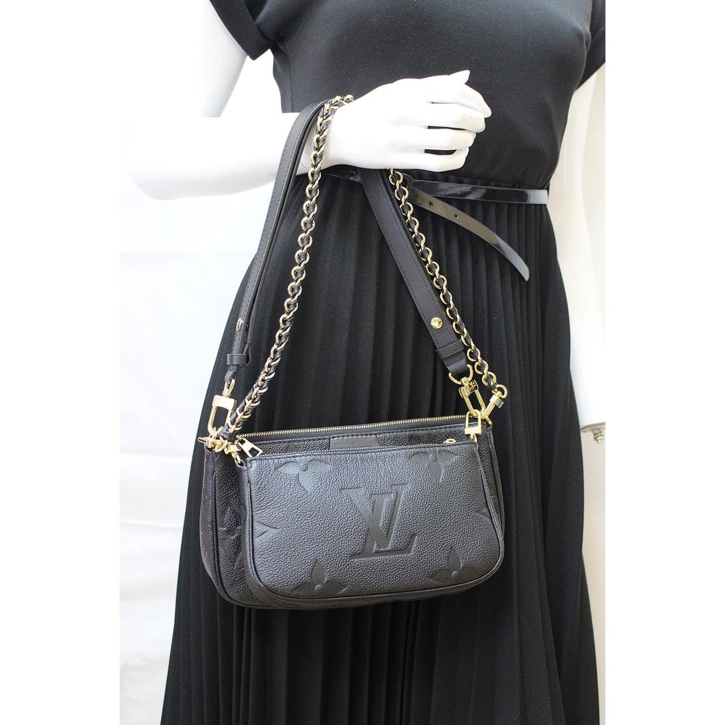 Louis Multi Pochette Empreinte Accessories Bag Leather Black Travel Bag