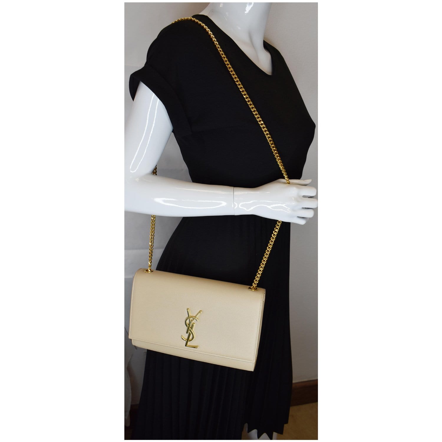 YSL Saint Laurent Saint Kate Grain De Poudre Crossbody Bag Beige Small