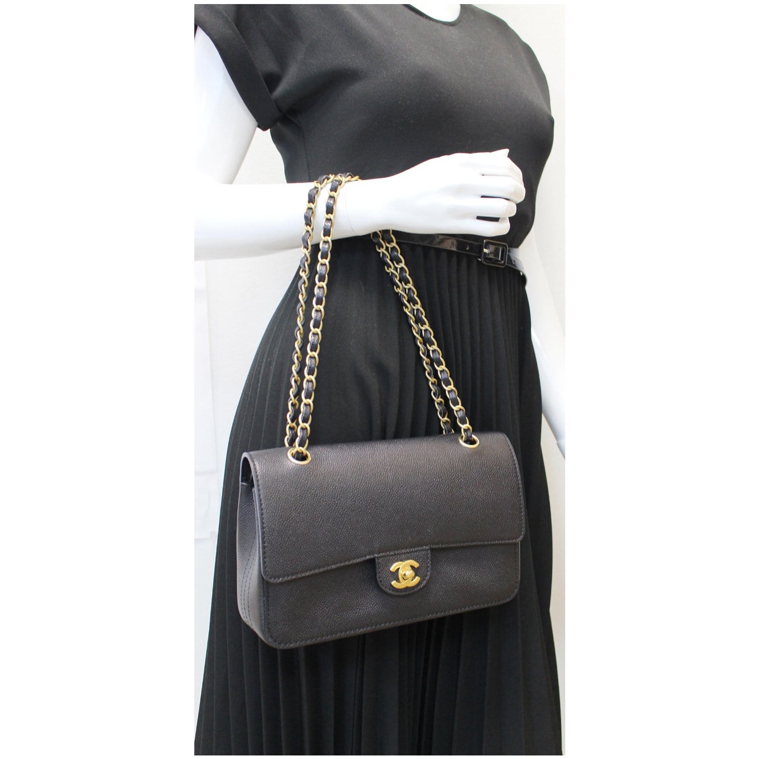 Chanel Classic Pure Caviar Double Flap Shoulder Bag Leather Black