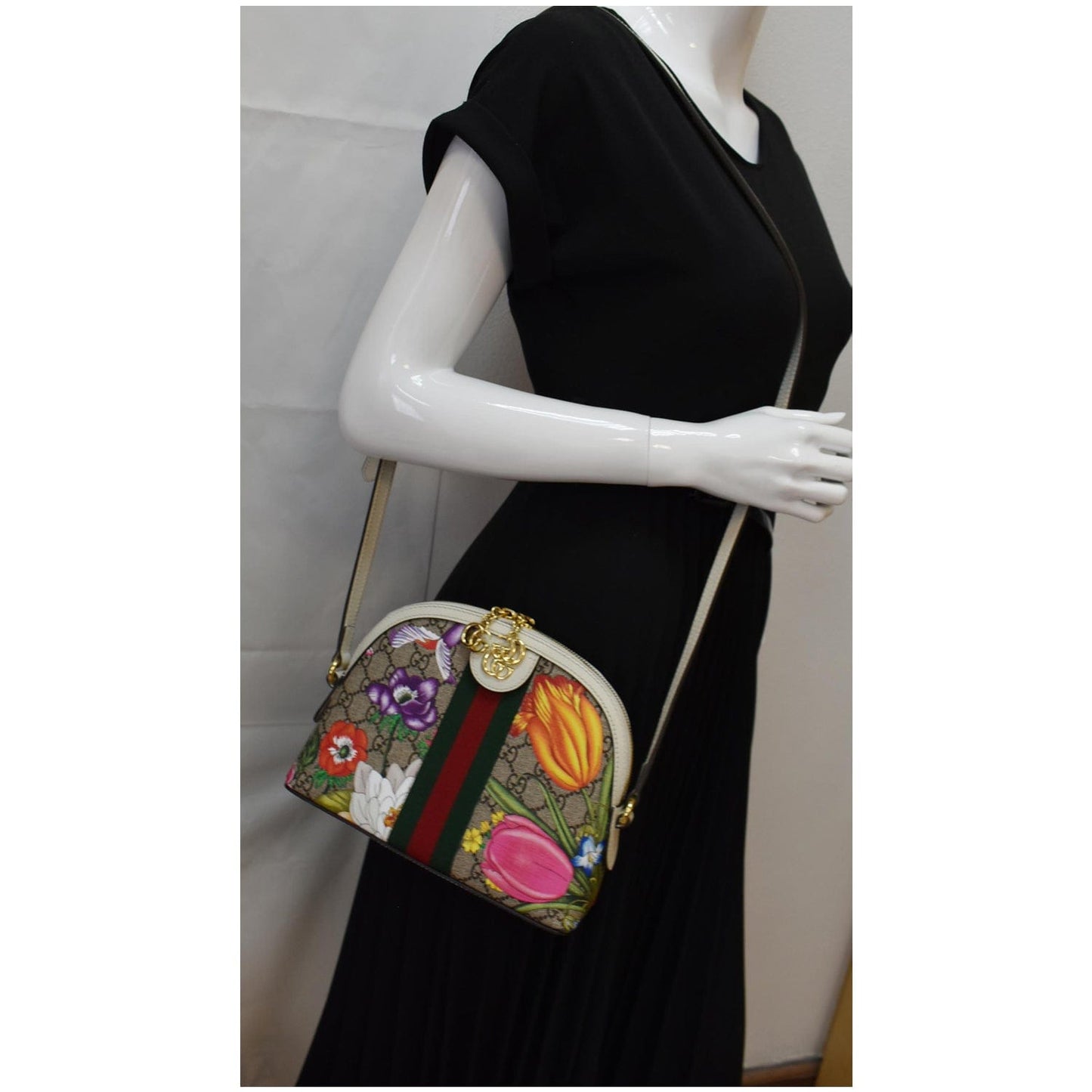 Gucci Ophidia Flora Supreme Shoulder Bag Canvas Beige