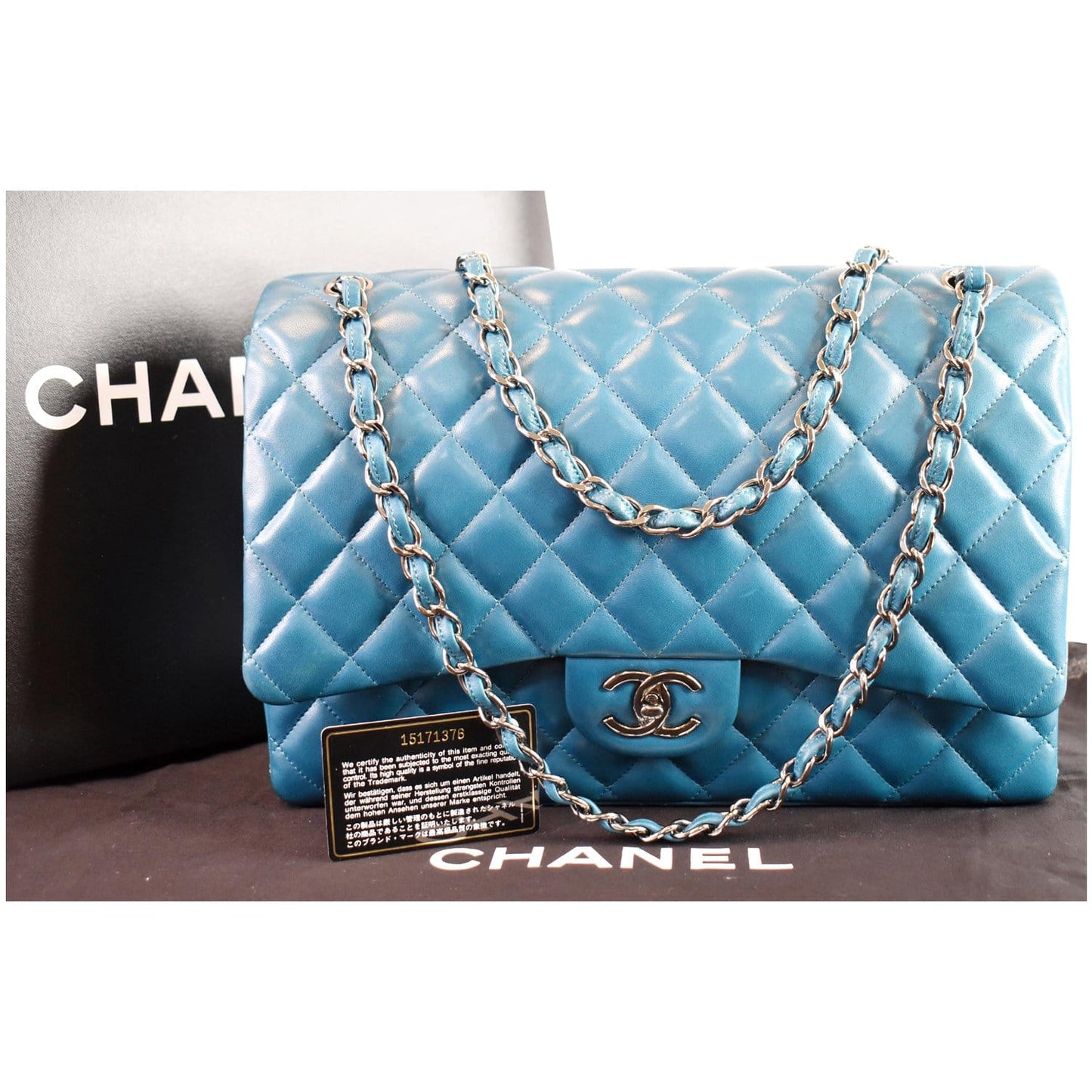 Chanel Maxi Double Calfskin Shoulder Bag Turquoise Leather Flap