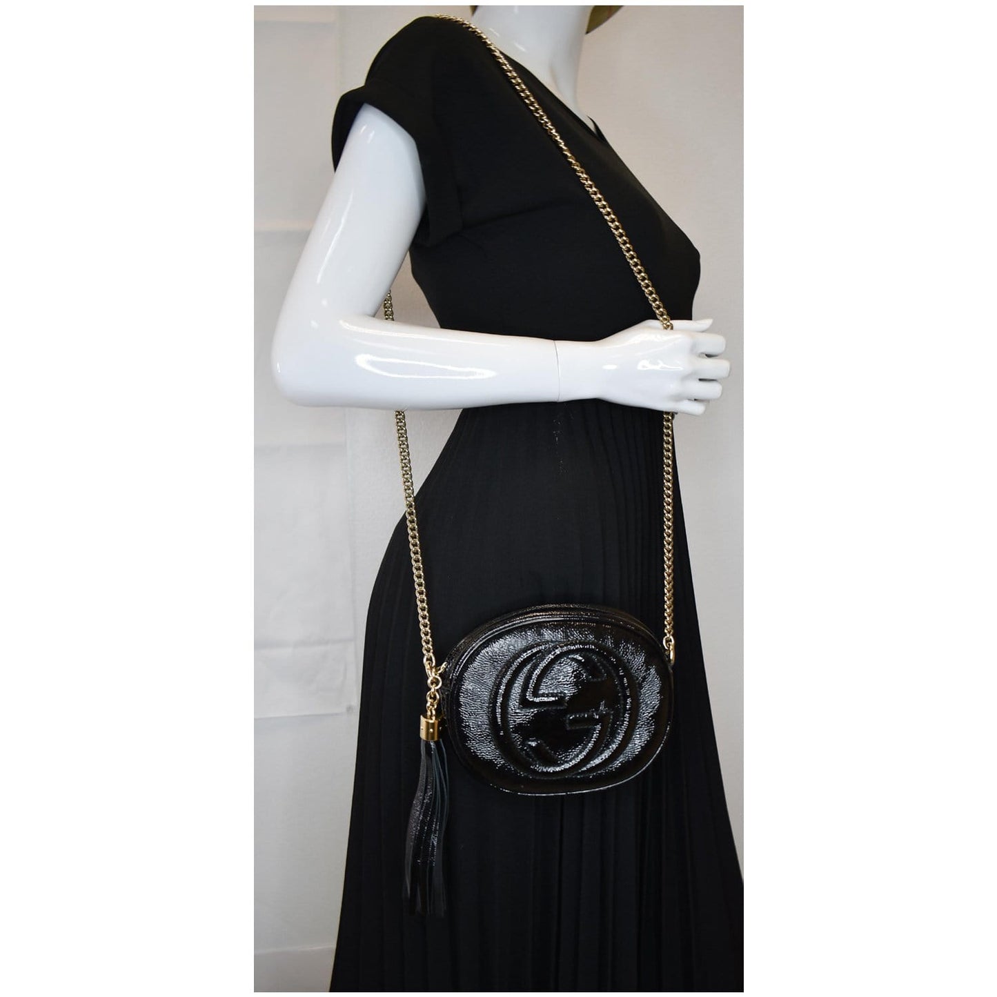 Gucci Soho Pebbled Calfskin Shoulder Bag Black Mini