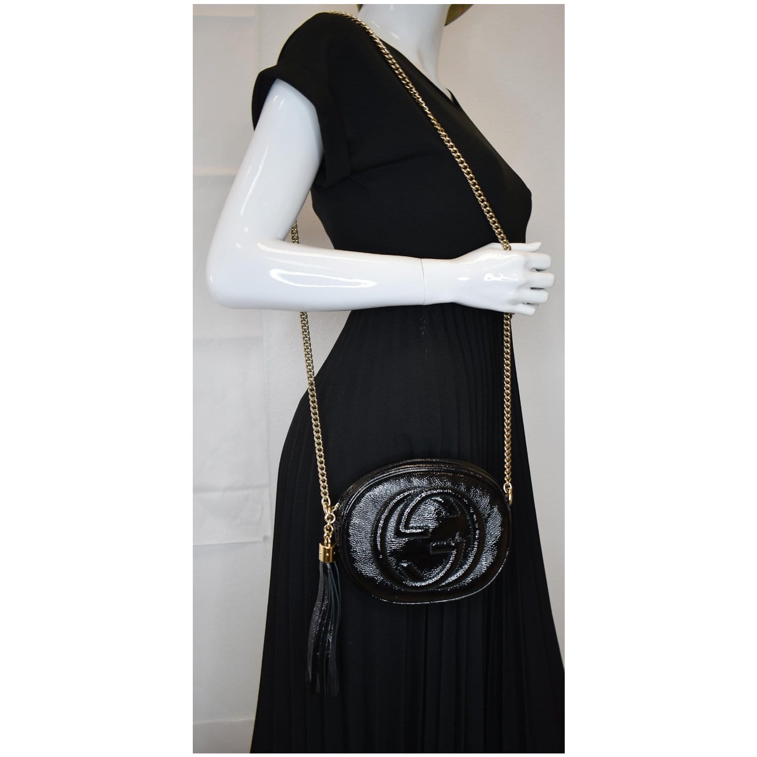 Gucci Soho Pebbled Calfskin Shoulder Bag Black Mini
