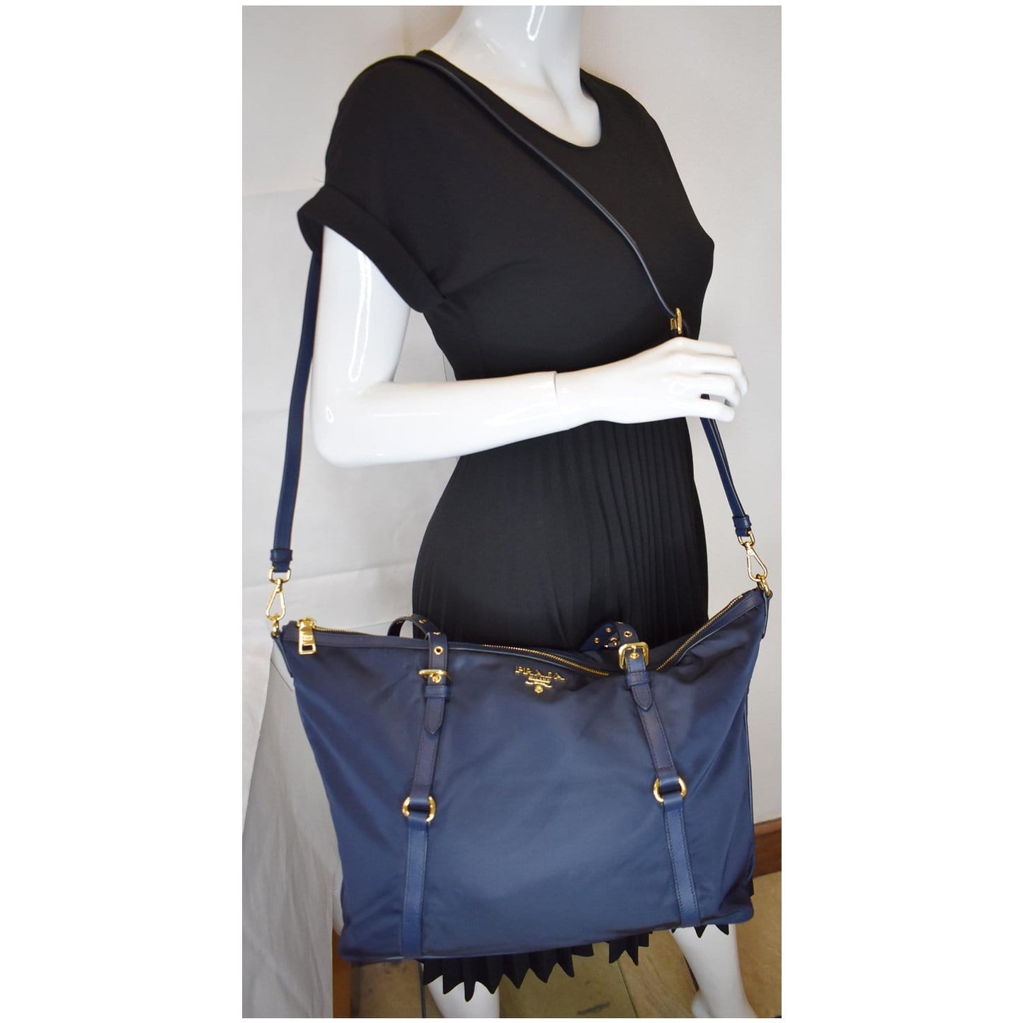 Prada Tessuto Saffiano Tote Shoulder Bag Nylon Blue