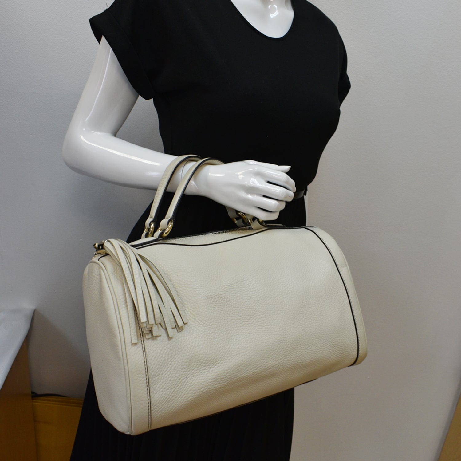 Gucci Soho Boston Bag Leather White Travel Bag