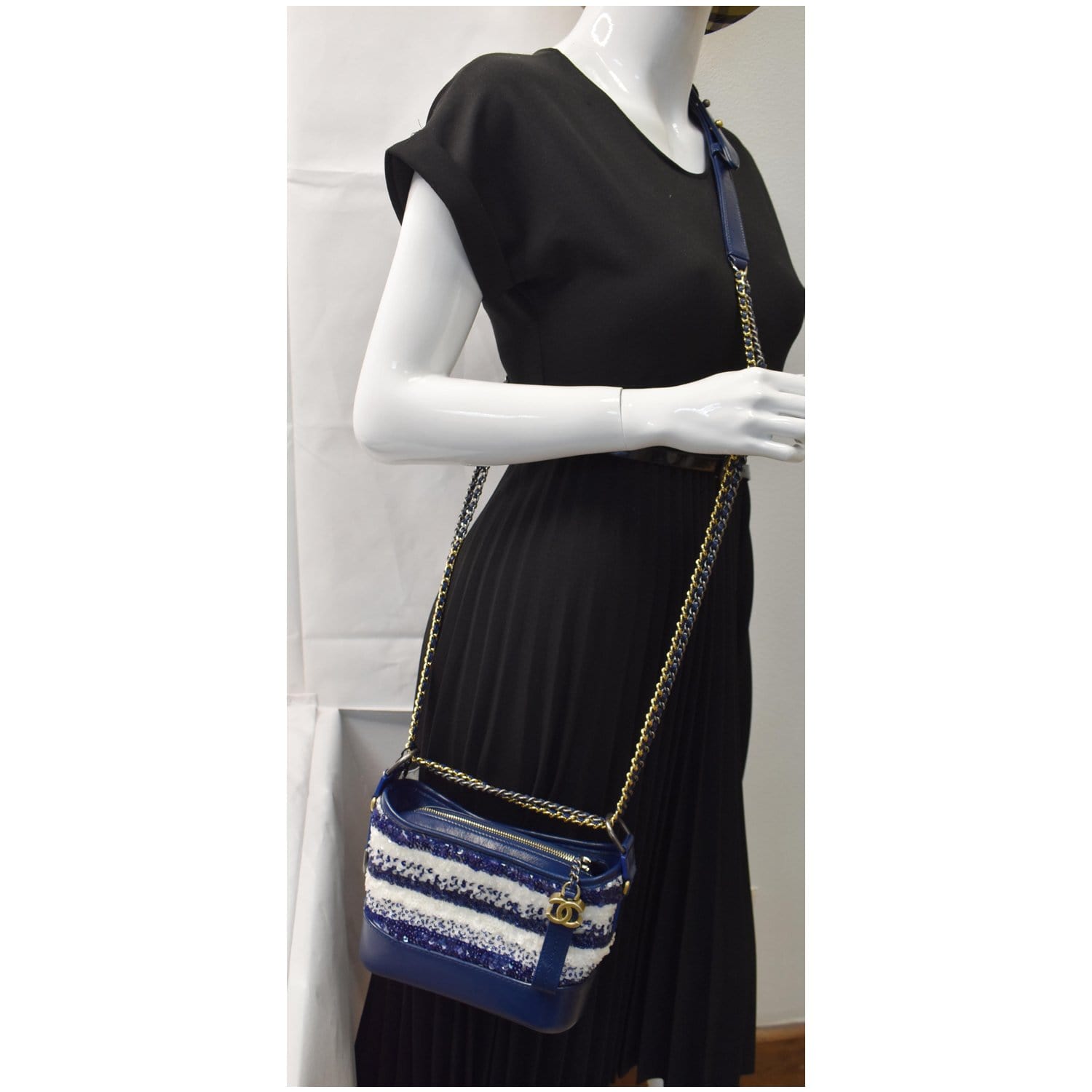 Chanel Gabrielle Sequins Hobo Shoulder Bag Off White Blue