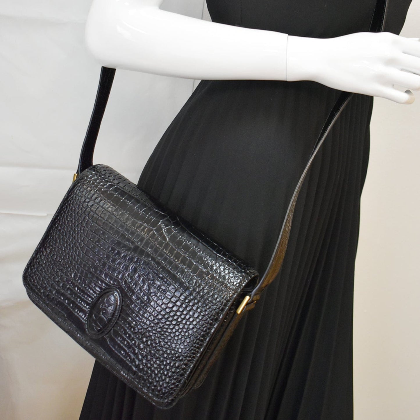 YSL Saint Laurent Saint New Besace Embossed Crossbody Bag Leather Black