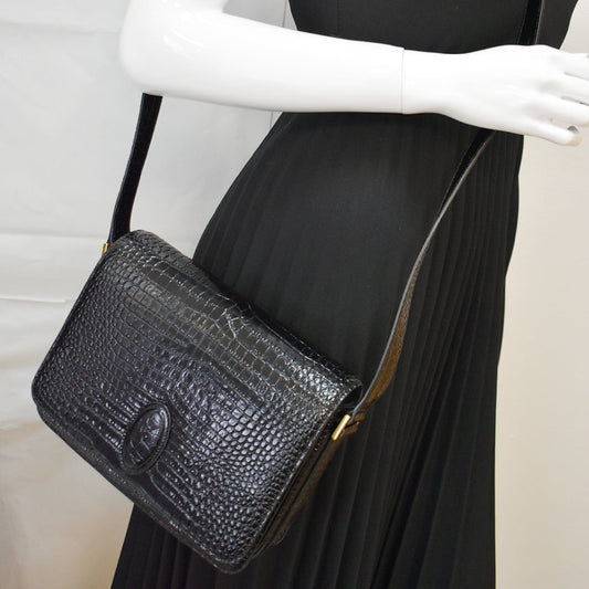 YSL Saint Laurent Saint New Besace Embossed Crossbody Bag Leather Black