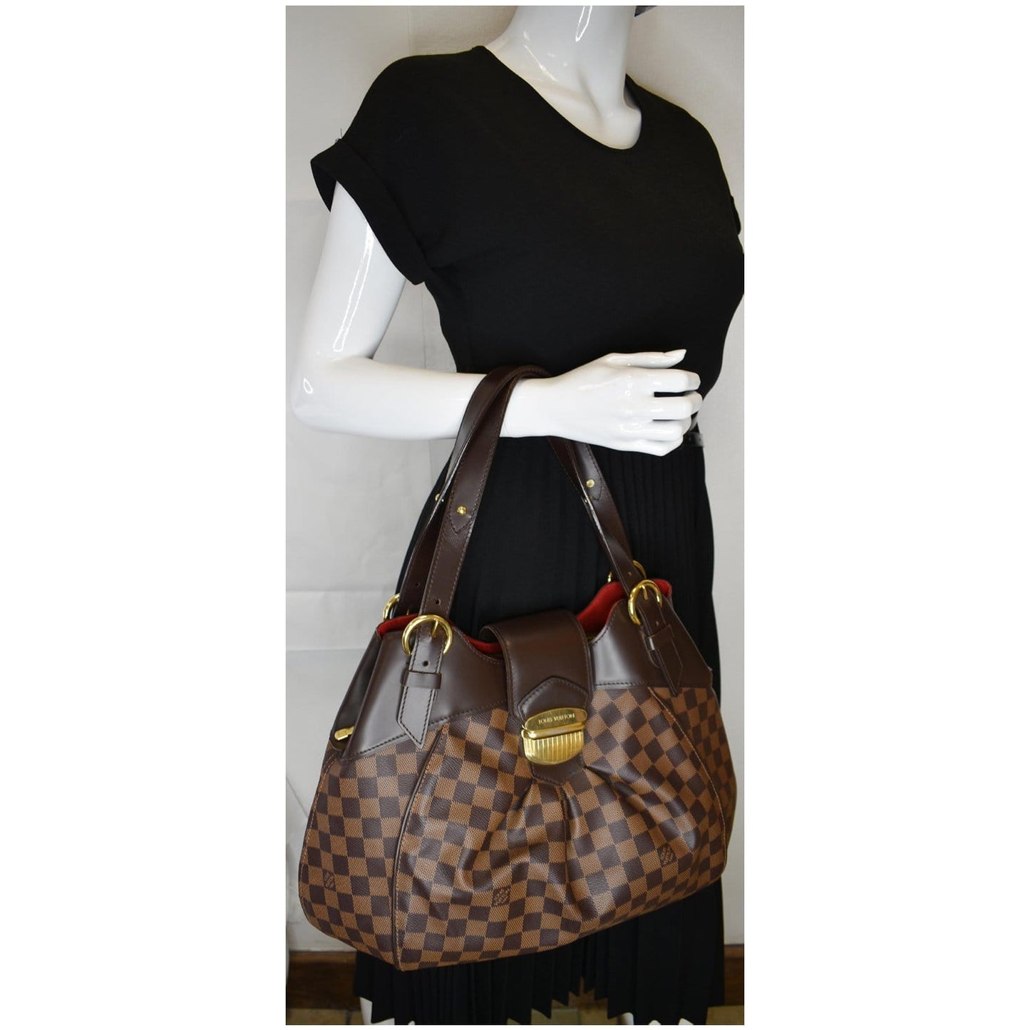 Louis Sistina Gm Damier Ebene Shoulder Bag Brown