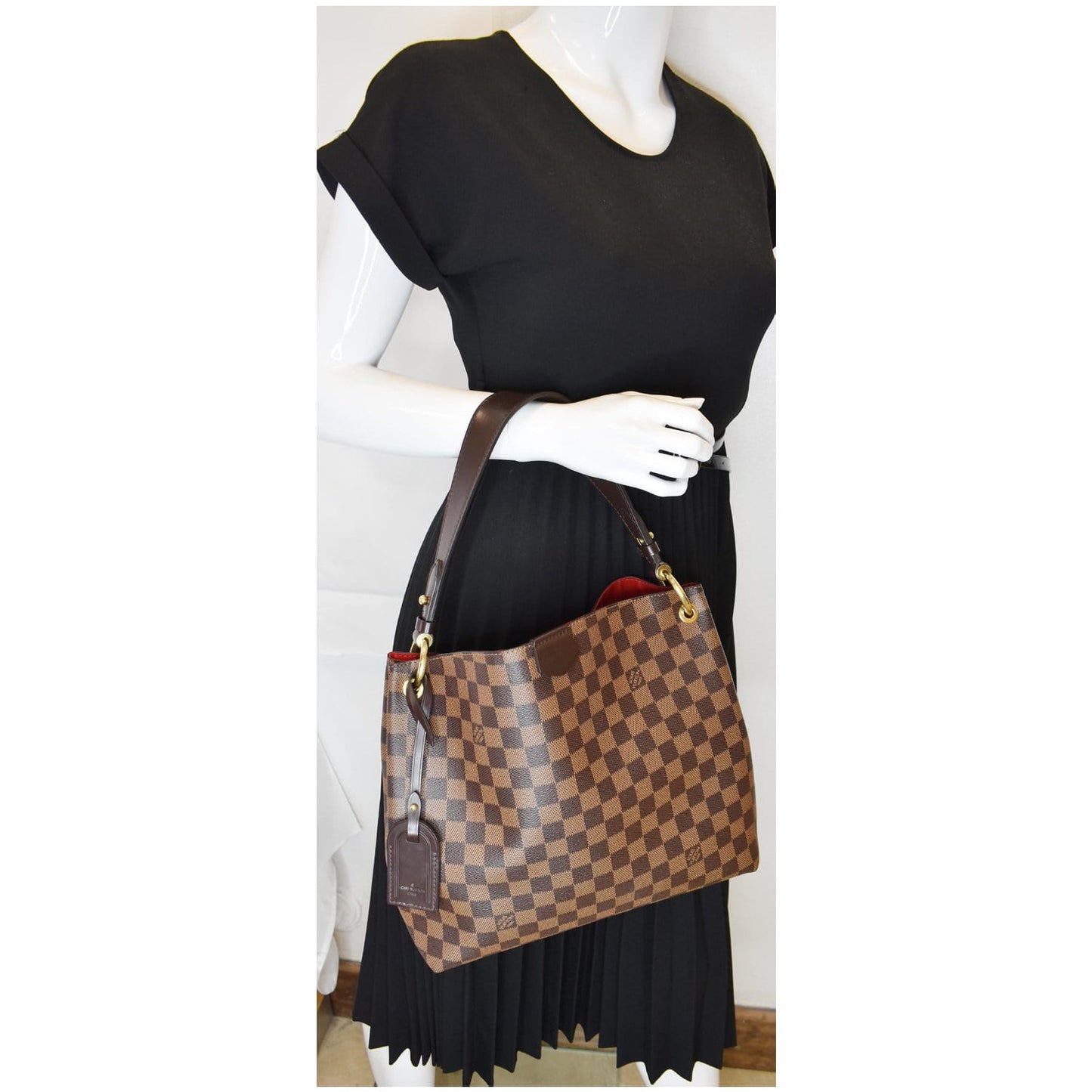 Louis Graceful Pm Damier Ebene Shoulder Bag Brown