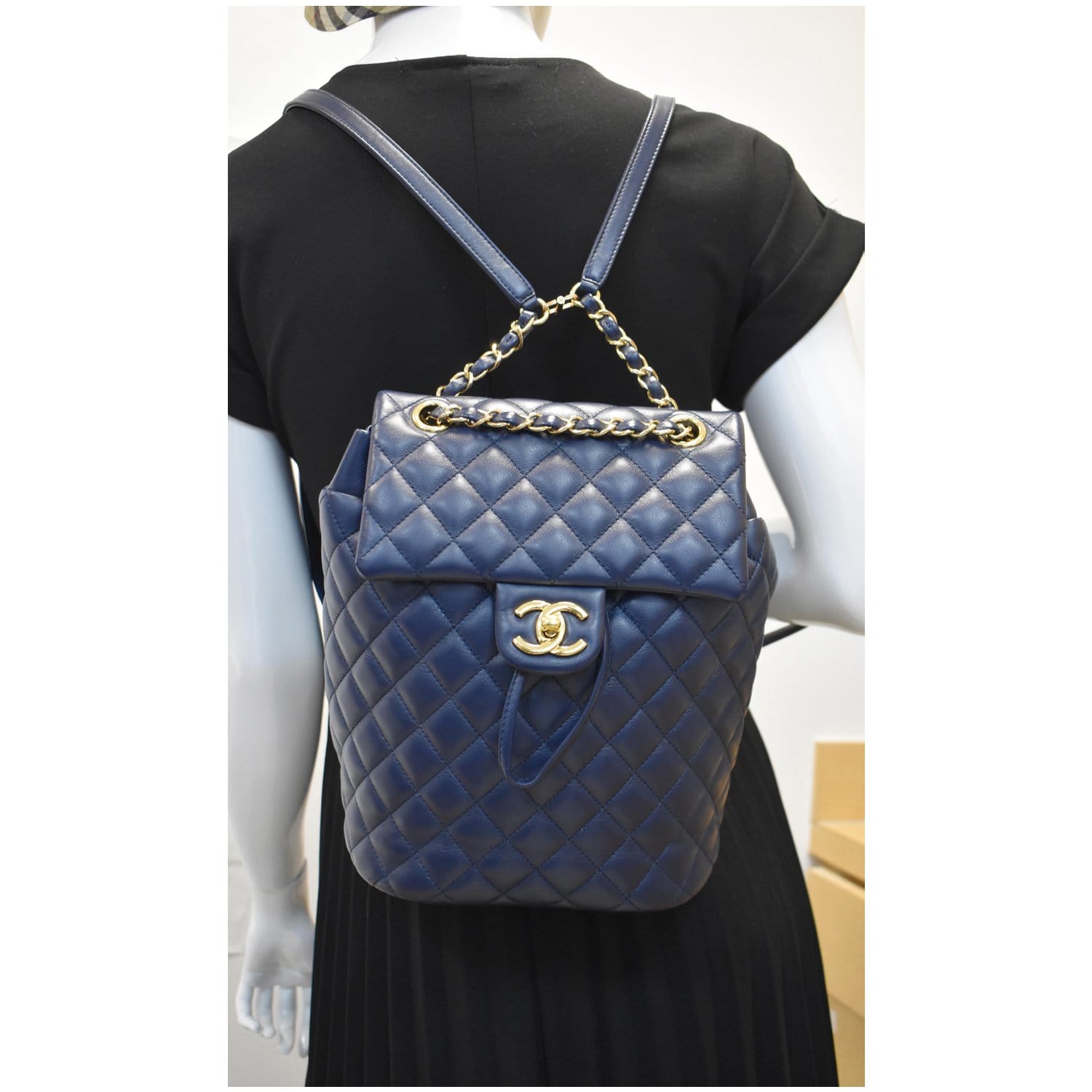 Chanel Urban Spirit Lambskin Backpack Bag Navy Quilted Small