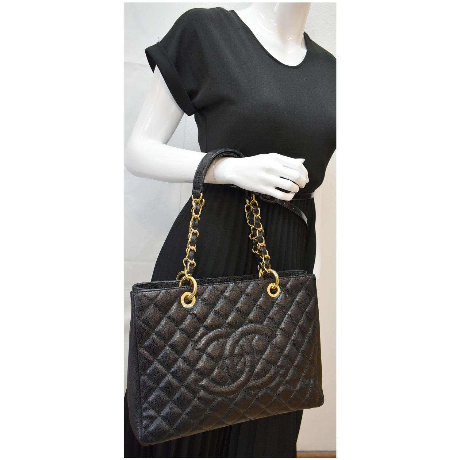 Chanel Grand Shopping Gst Caviar Tote Bag Leather Black