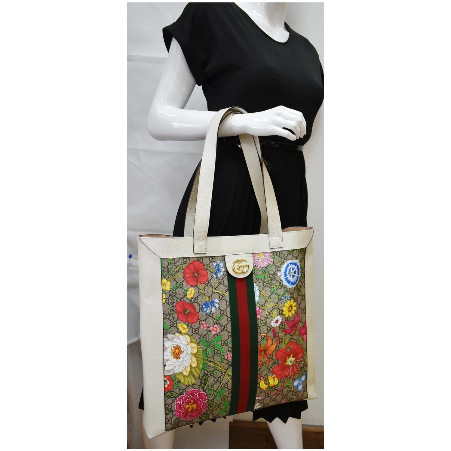 Gucci Ophidia Flora Vertical Shopping Tote Bag White