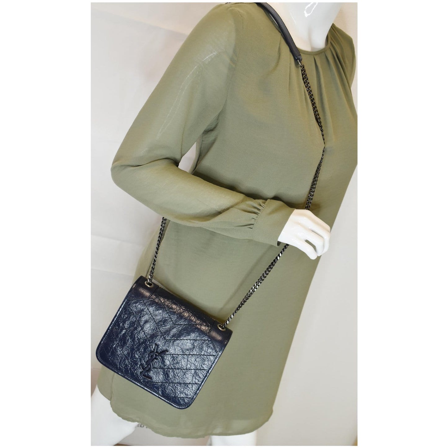 YSL Saint Laurent Saint Niki Wallet Crossbody Bag Leather Blue
