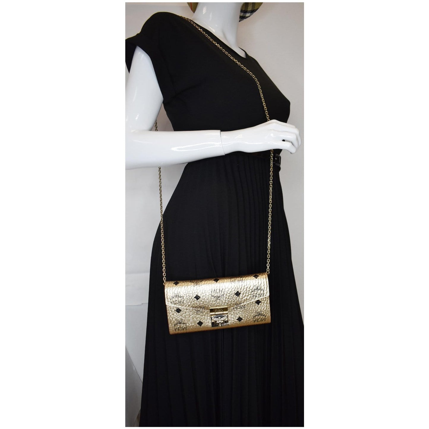 MCM Berlin Visetos Crossbody On Wallet Gold Chain Crossbody Bag